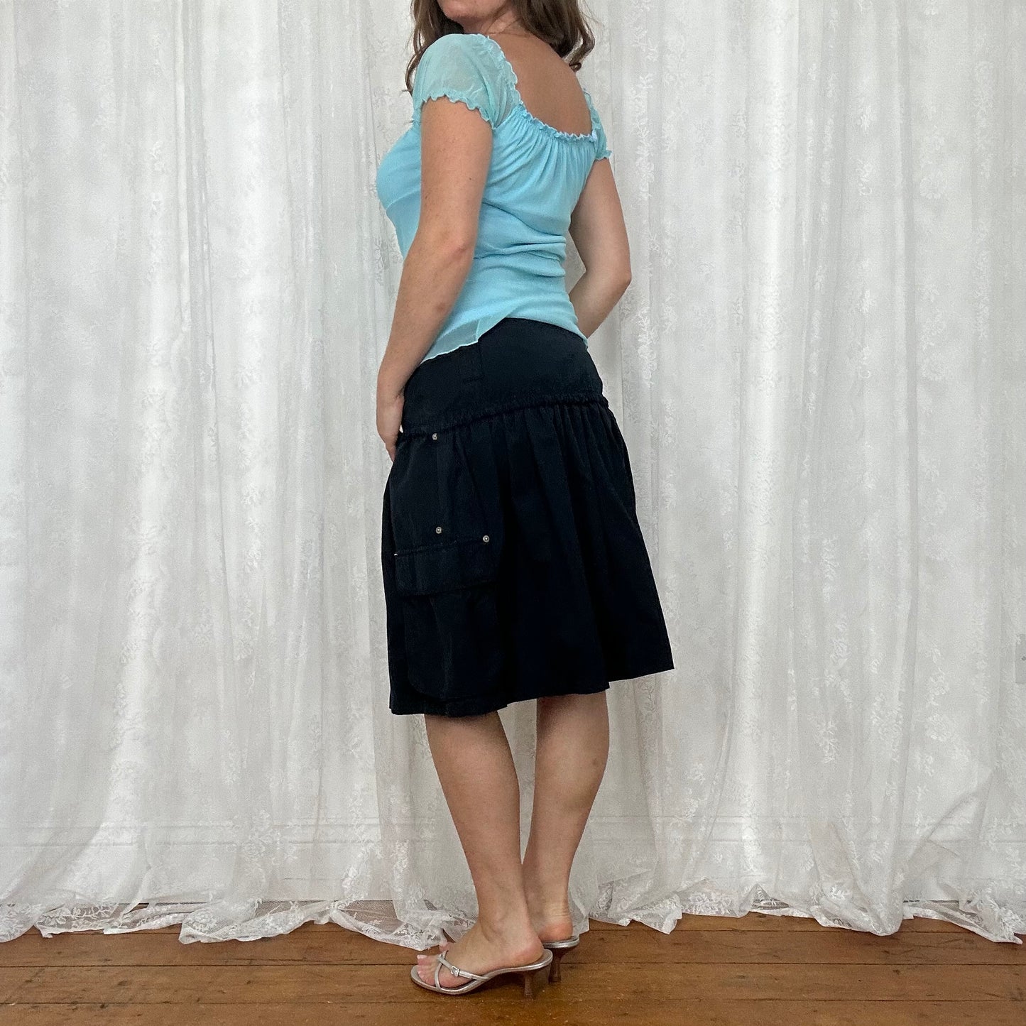 vintage 00s baby blue mesh milkmaid style top