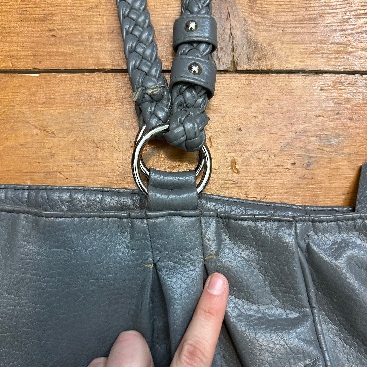 vintage 00s grey faux leather oversized shoulder bag