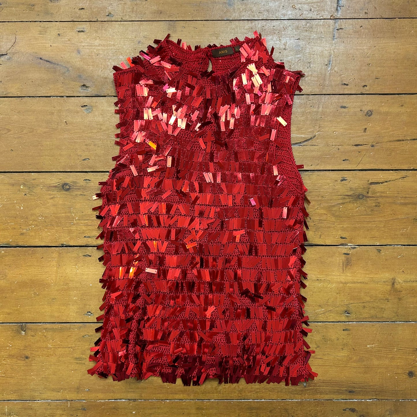 vintage 00s red sequin crochet top