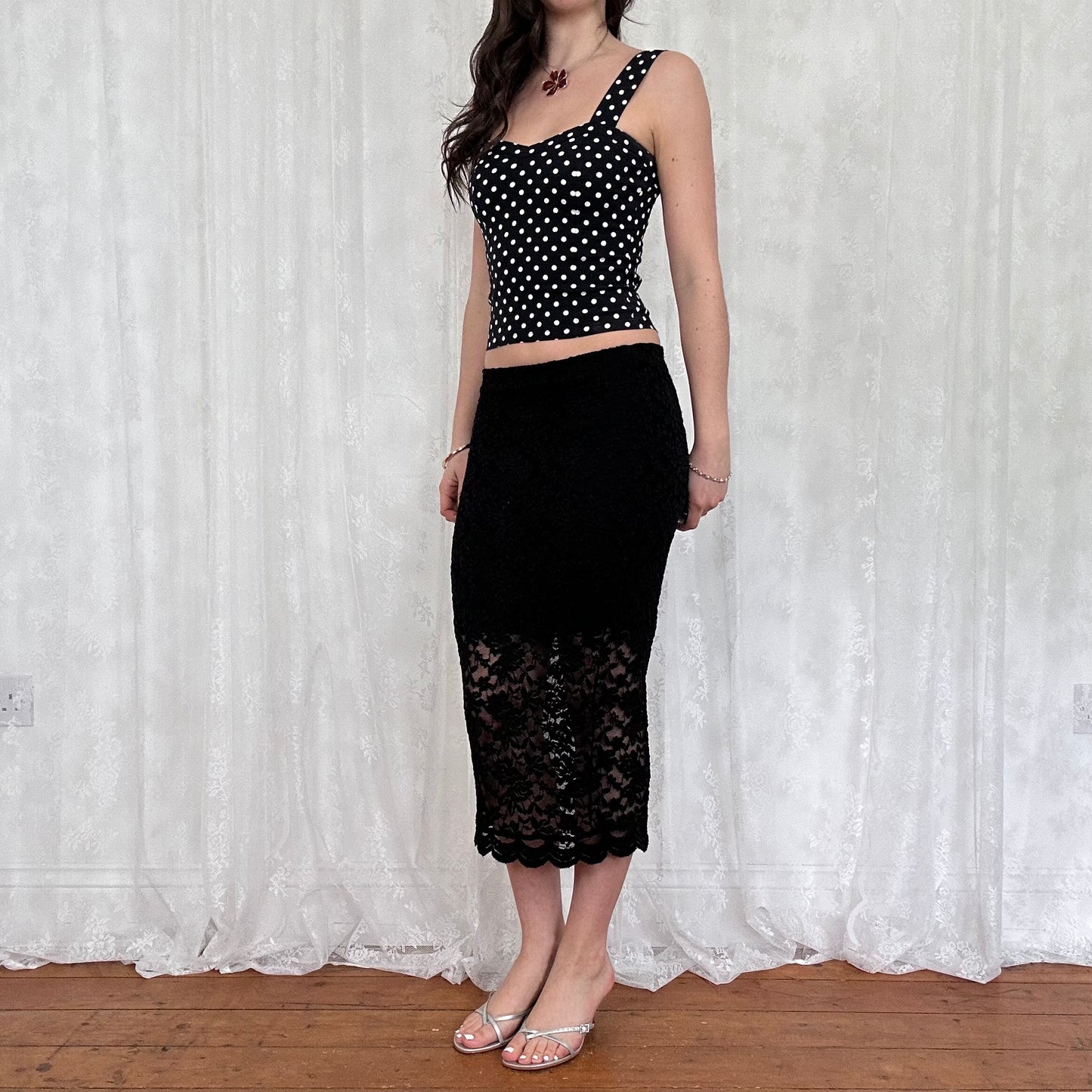 vintage 00s black and white polka dot cami top