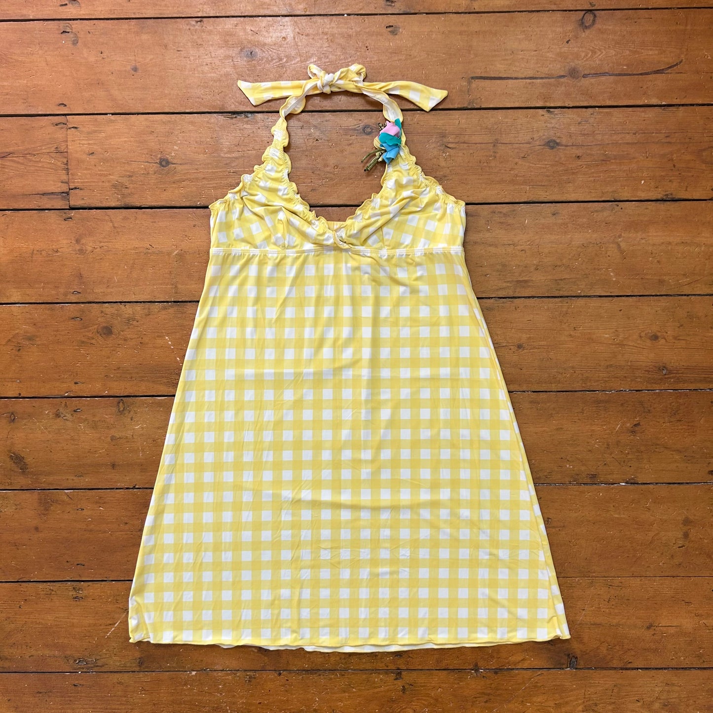 vintage 00s yellow gingham halter dress
