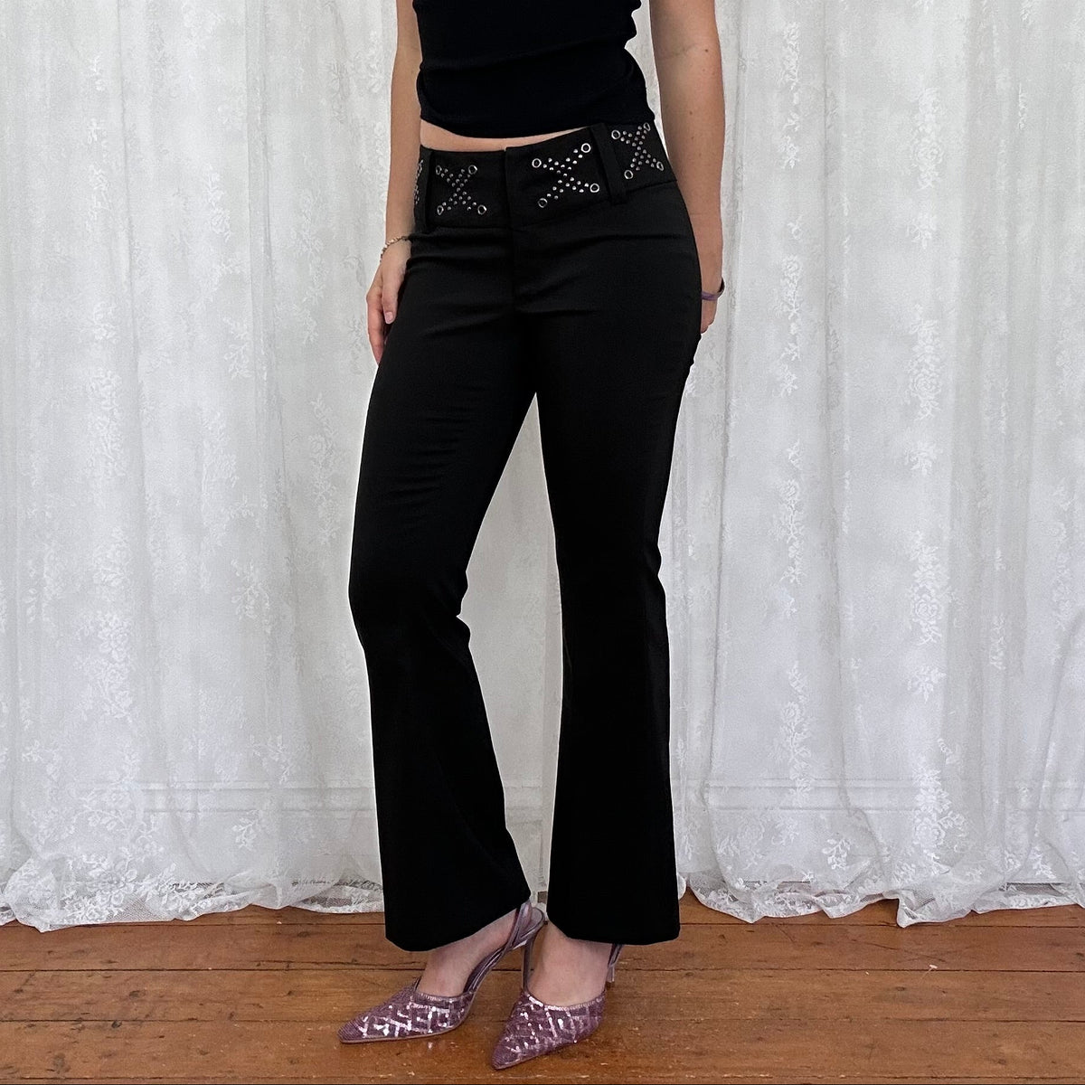 vintage 00s black studded eyelet suit trousers