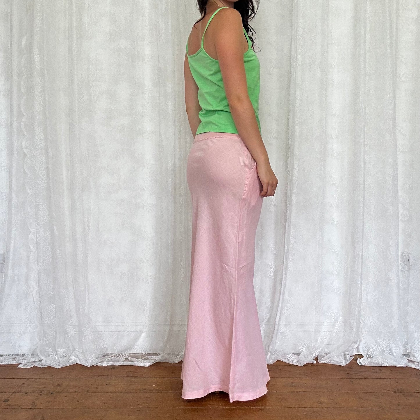 vintage 00s green broderie trim cami top
