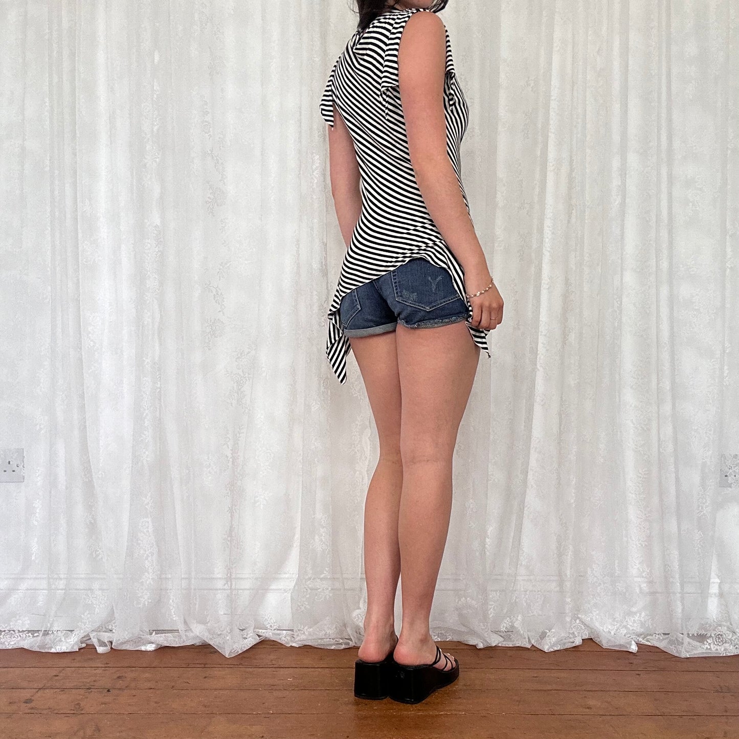 vintage 00s stripey asymmetrical cowl neck top