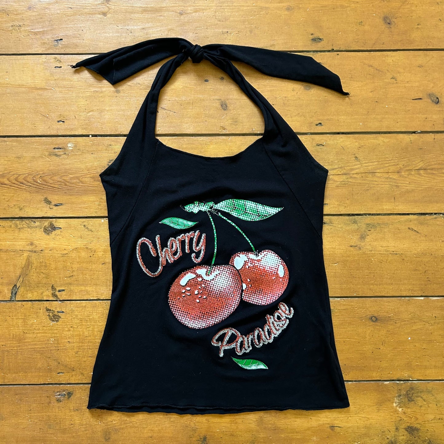 vintage 00s black cherry graphic halter top