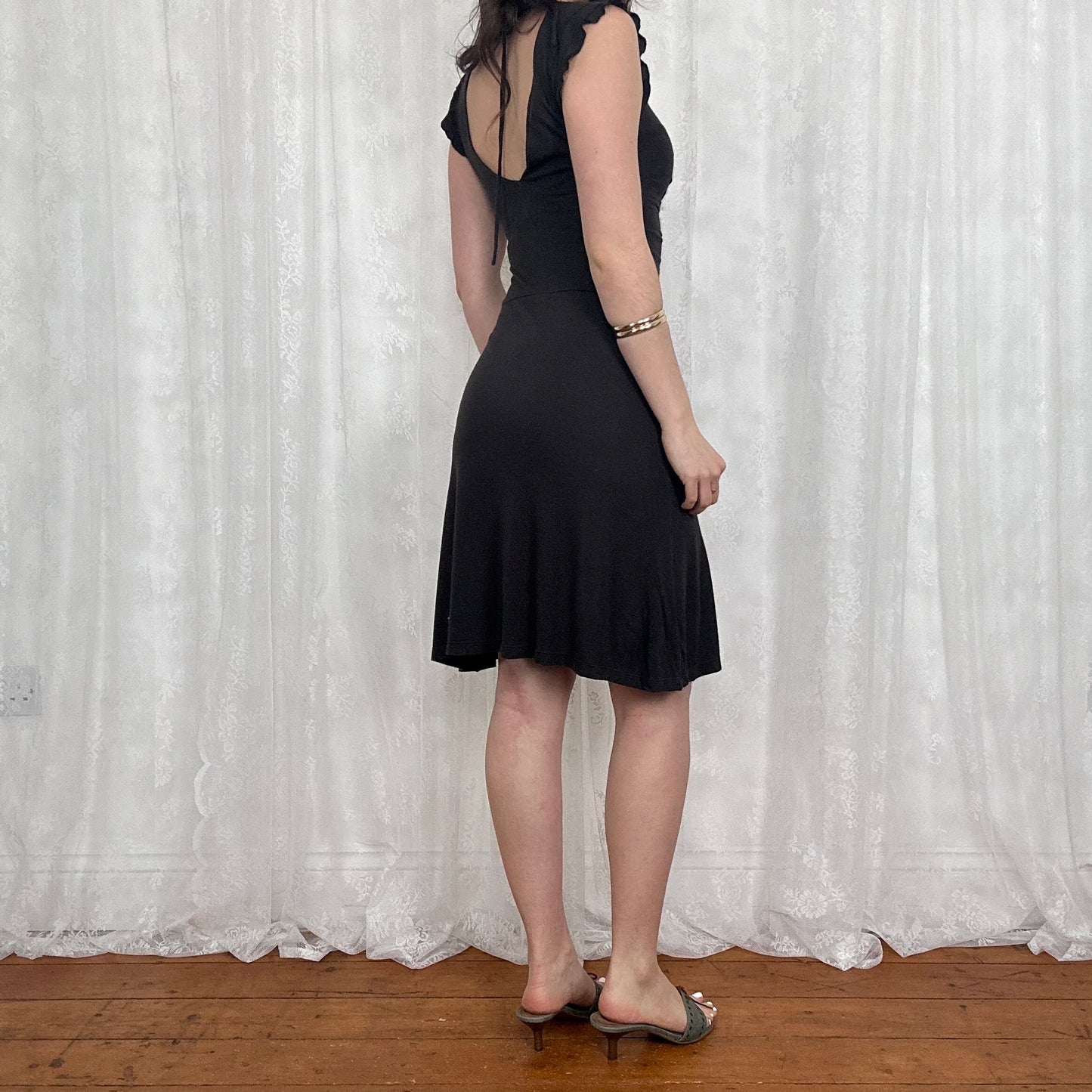 vintage 00s brown crochet detail midi dress