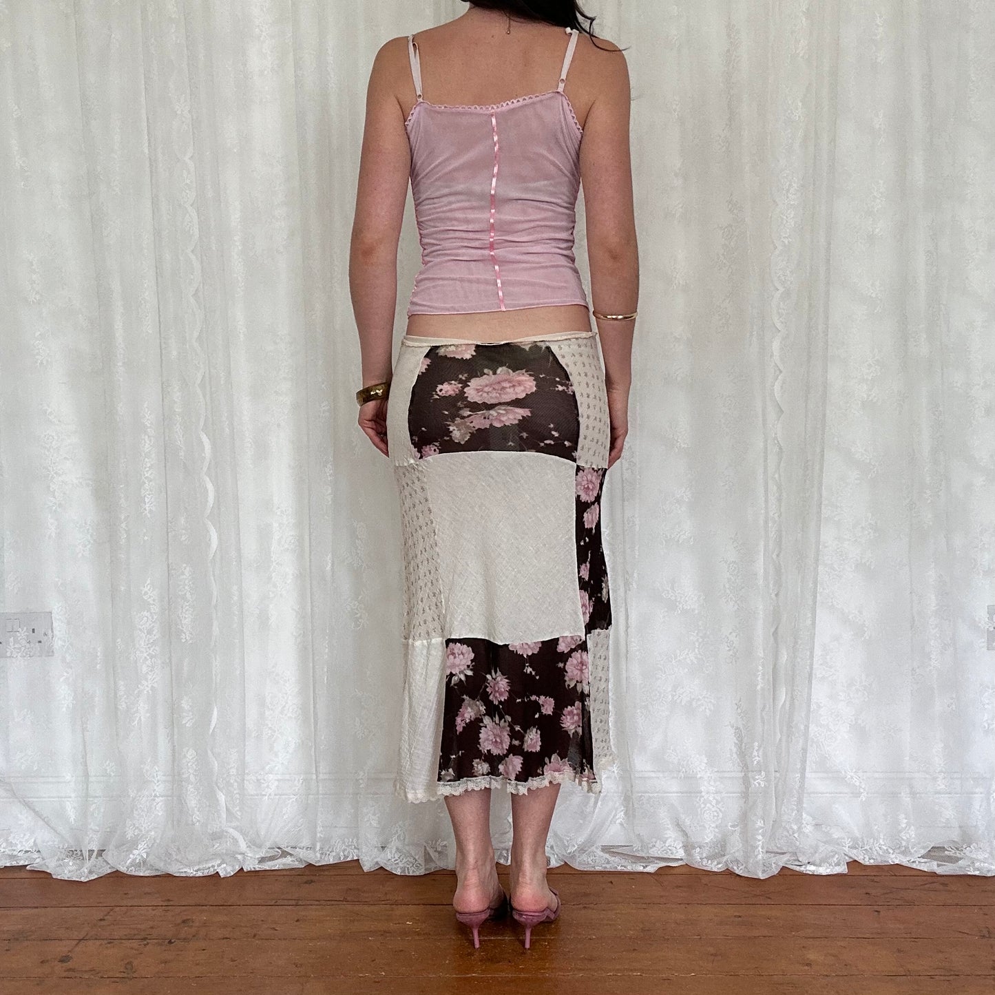vintage 00s baby pink mesh ruched cami