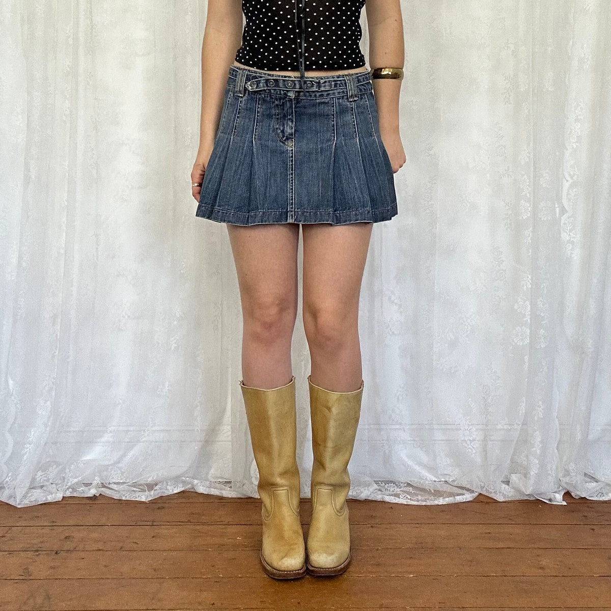 vintage 00s dark denim pleated mini skirt