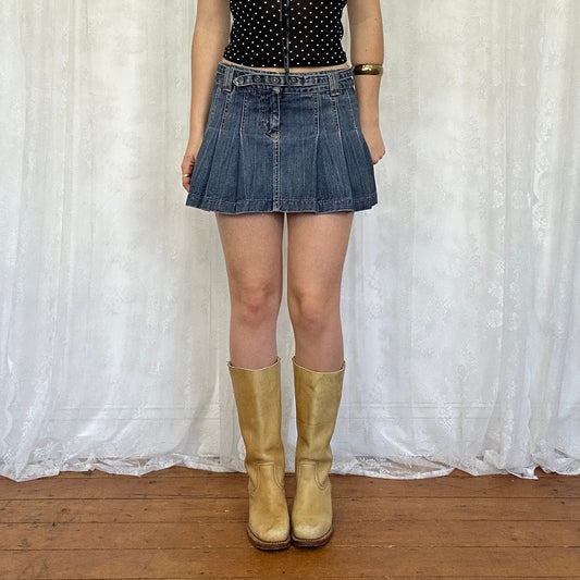 vintage 00s dark denim pleated mini skirt