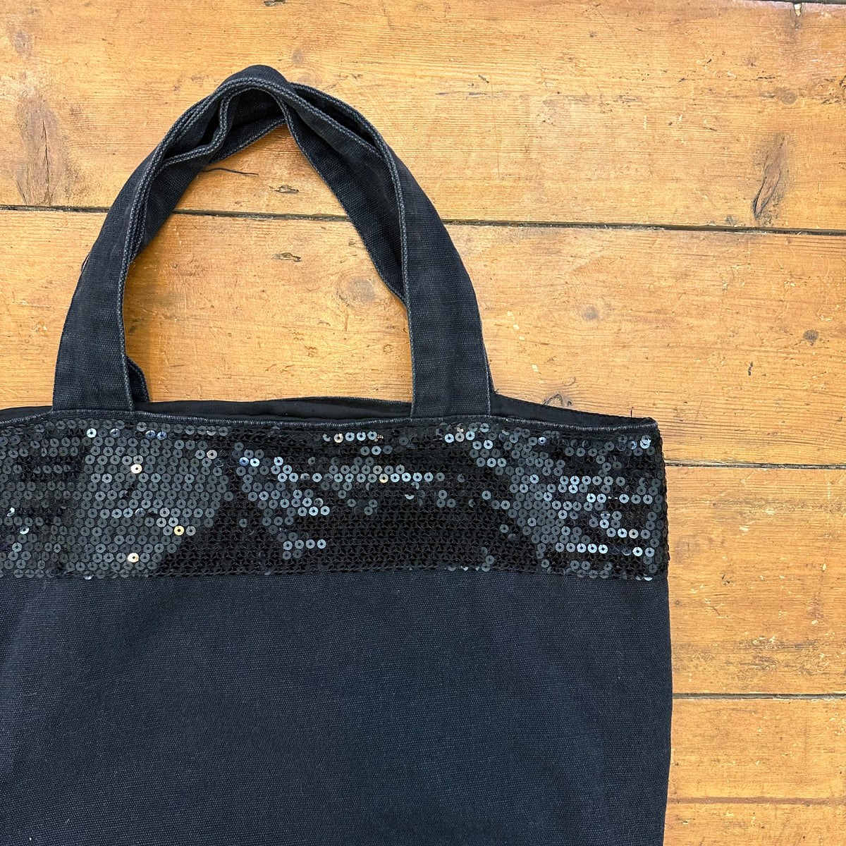 vintage 00s black sequin trim tote bag