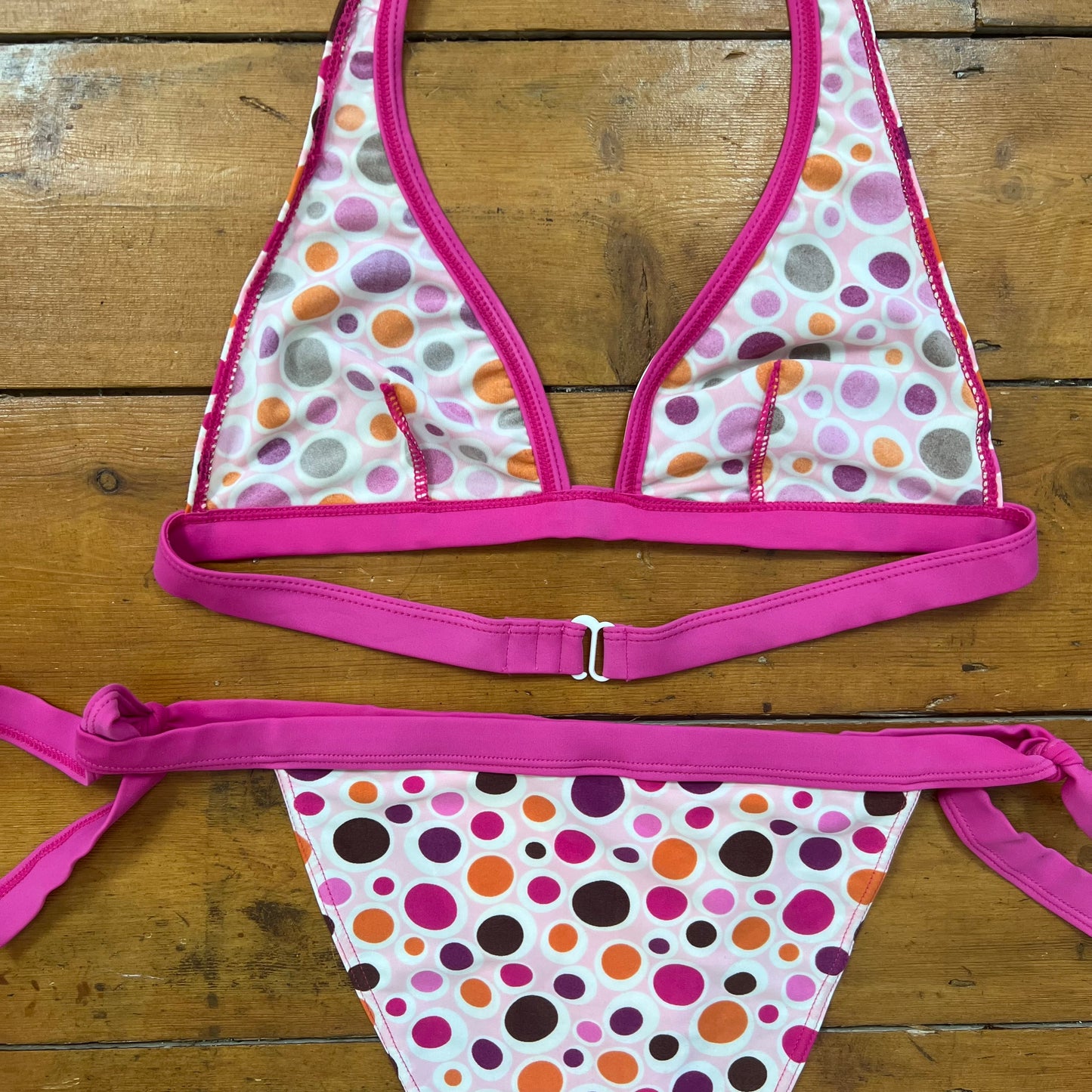 vintage 00s pink polka dot bikini set