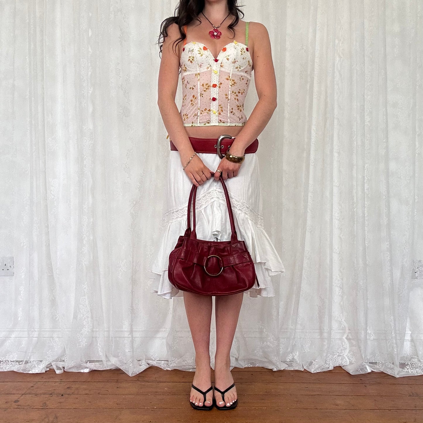 vintage 00s red genuine leather handbag