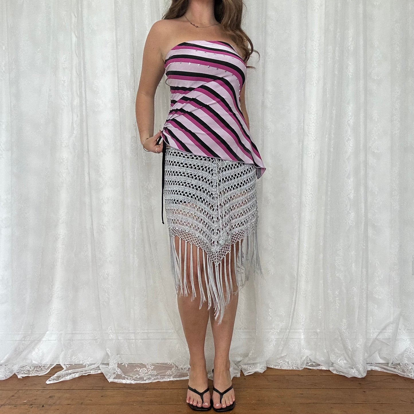 vintage 00s purple striped bandeau studded top