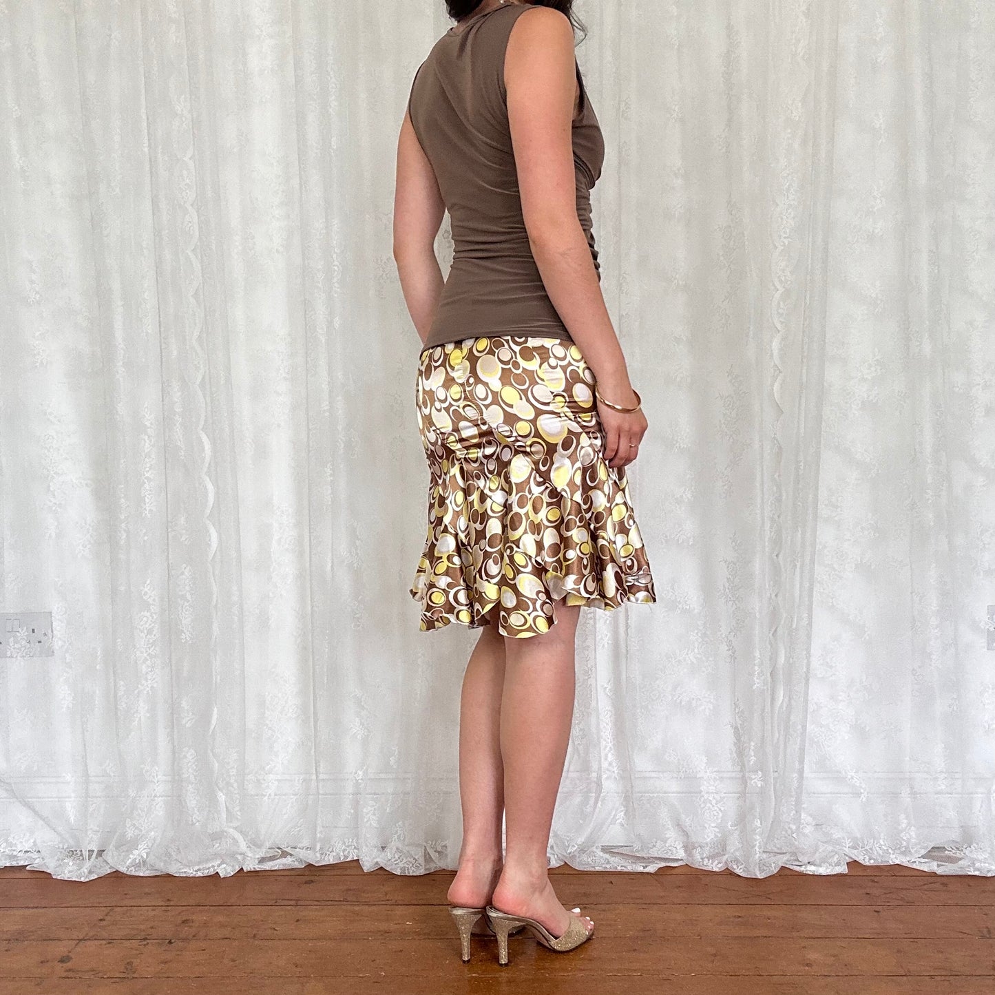 vintage 00s slinky brown ruched buckle top