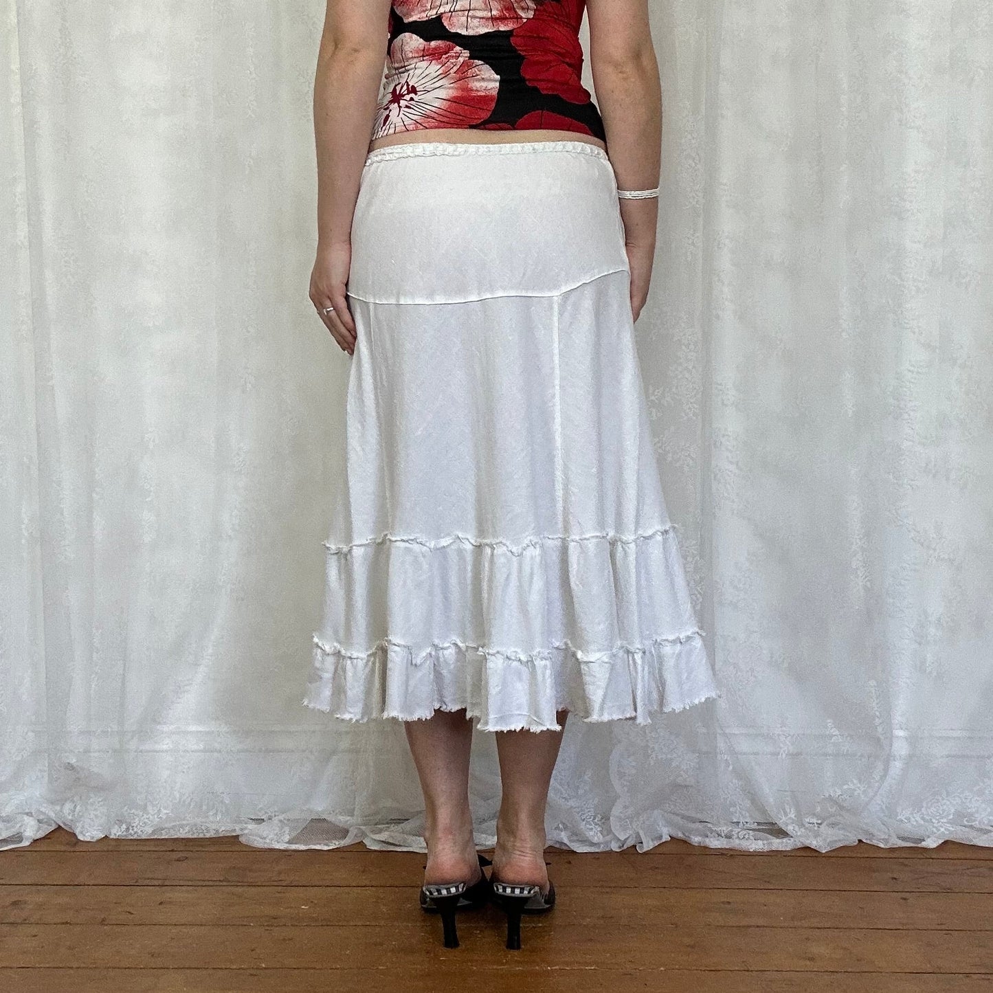 vintage 00s white tiered midi skirt