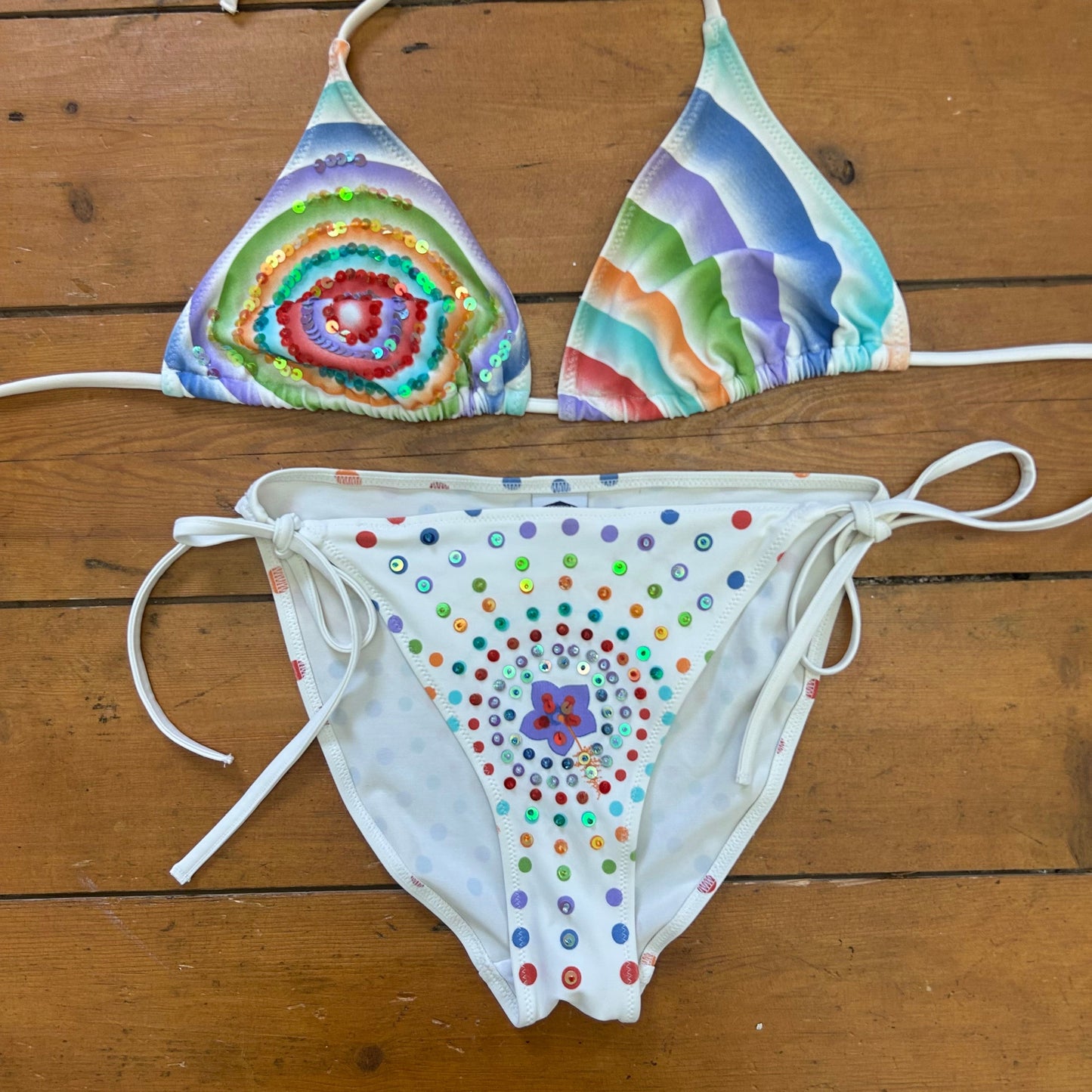 vintage 00s white rainbow bikini