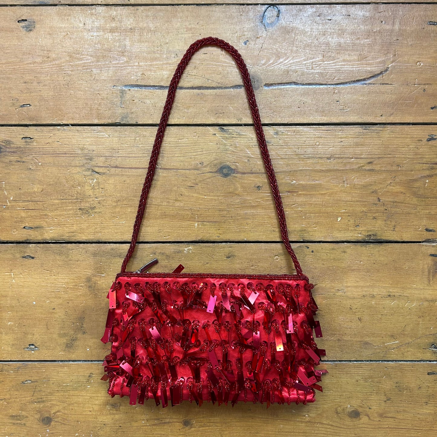 vintage 00s red sequin shoulder bag