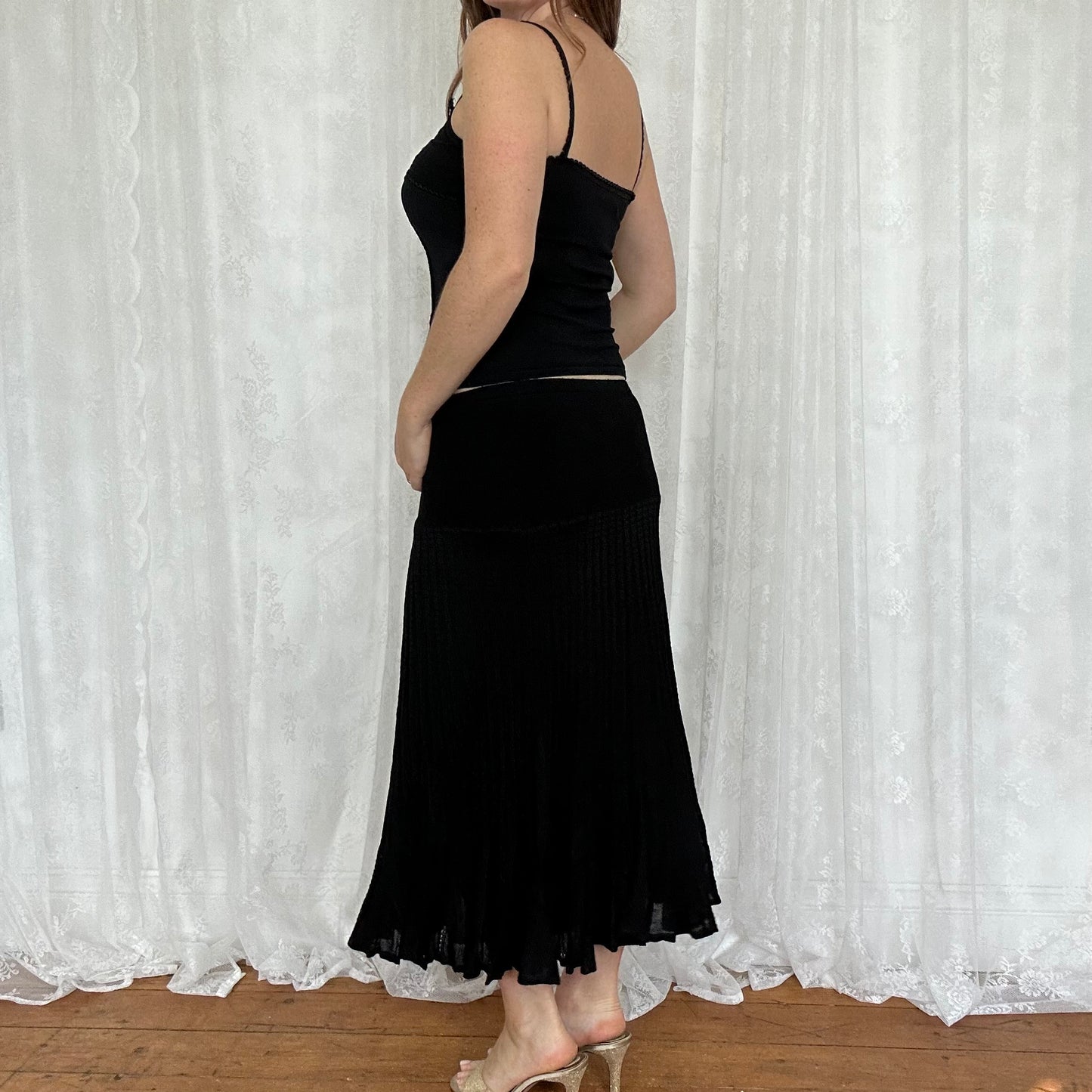 vintage 00s black picot trim cami