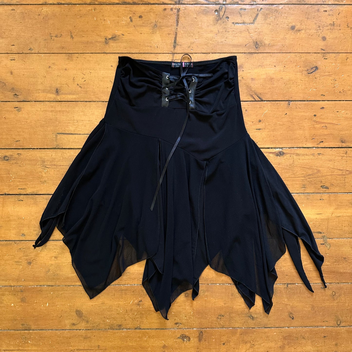 vintage 00s black hanky hem midi skirt