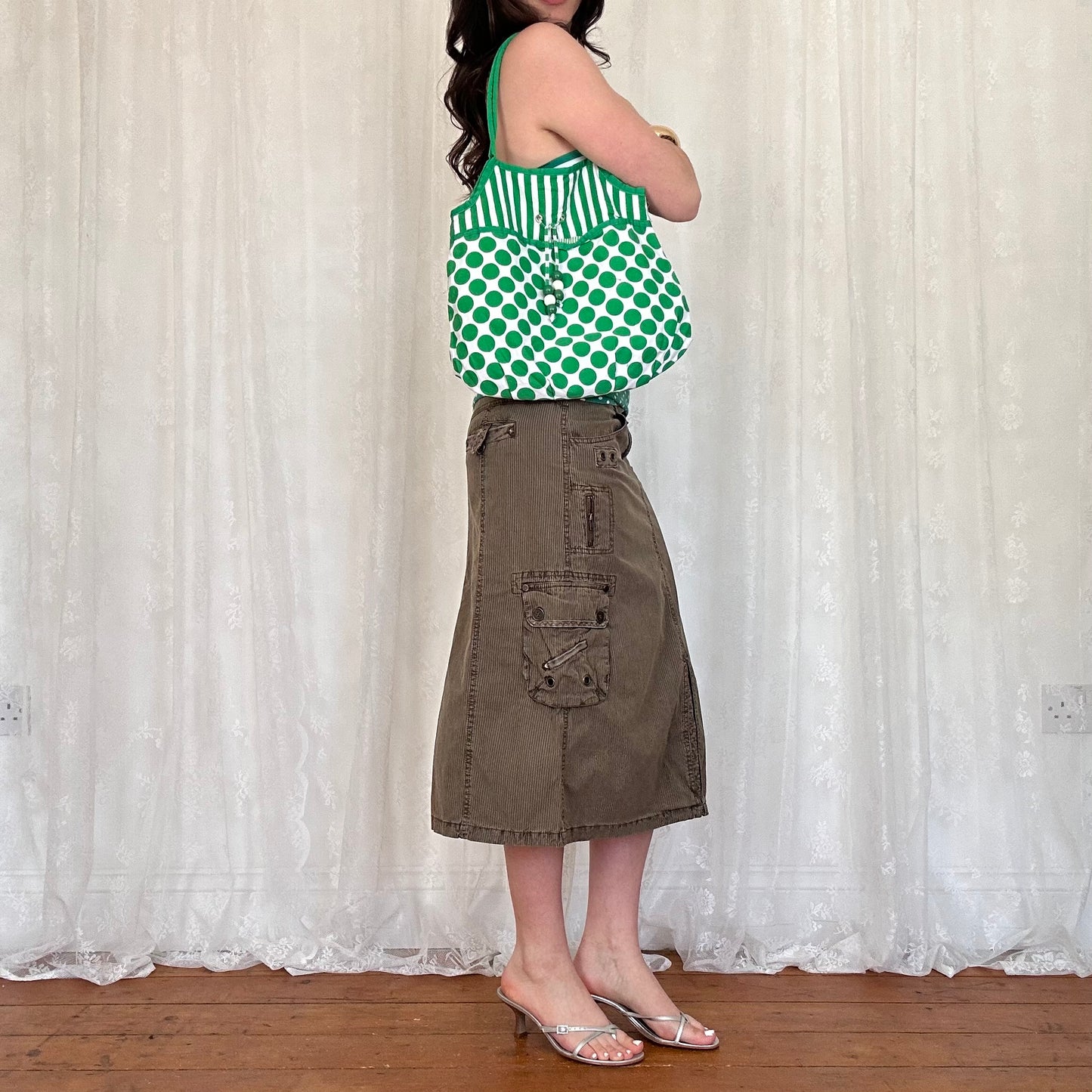 vintage 00s green polka dot shoulder bag