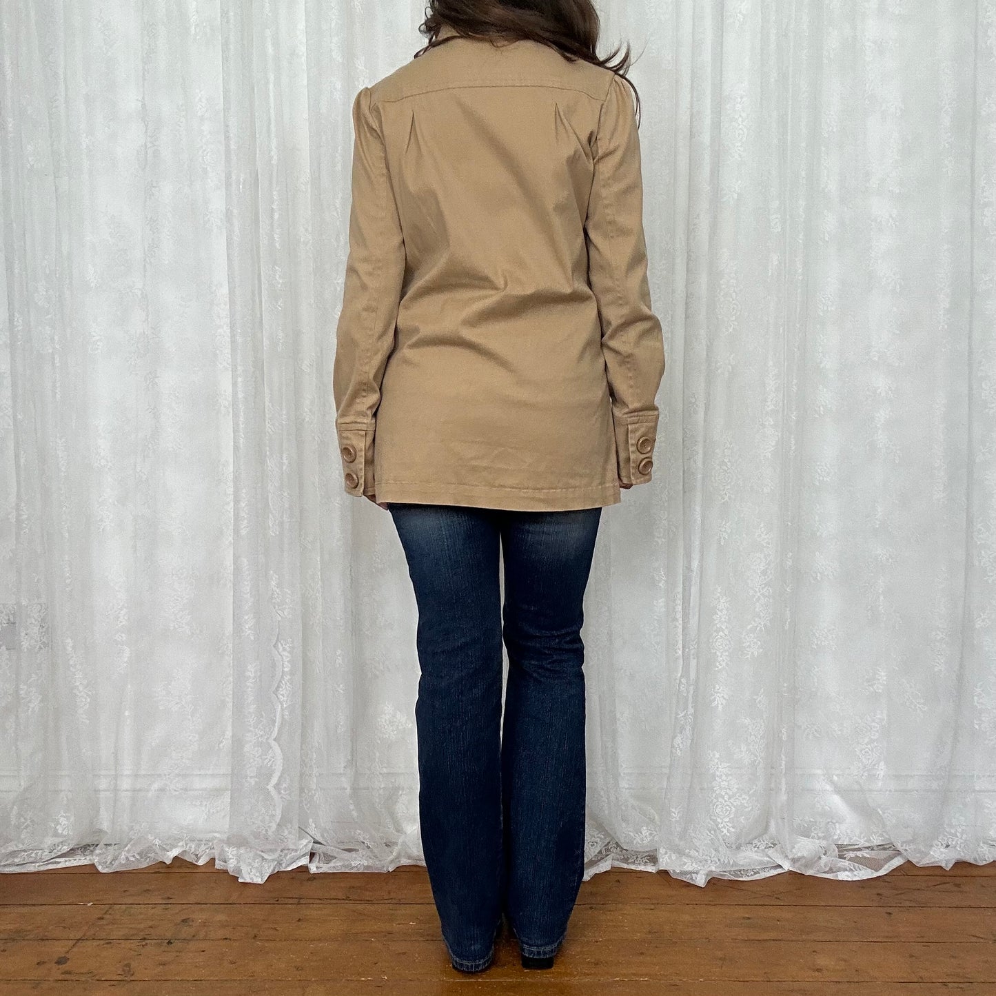 vintage 00s tan double breasted peacoat