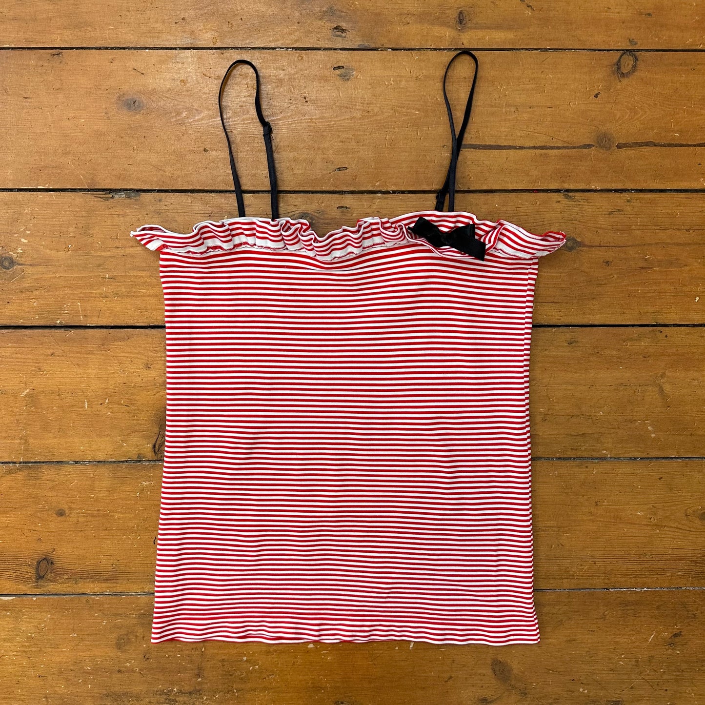 vintage 00s red striped ruffle cami