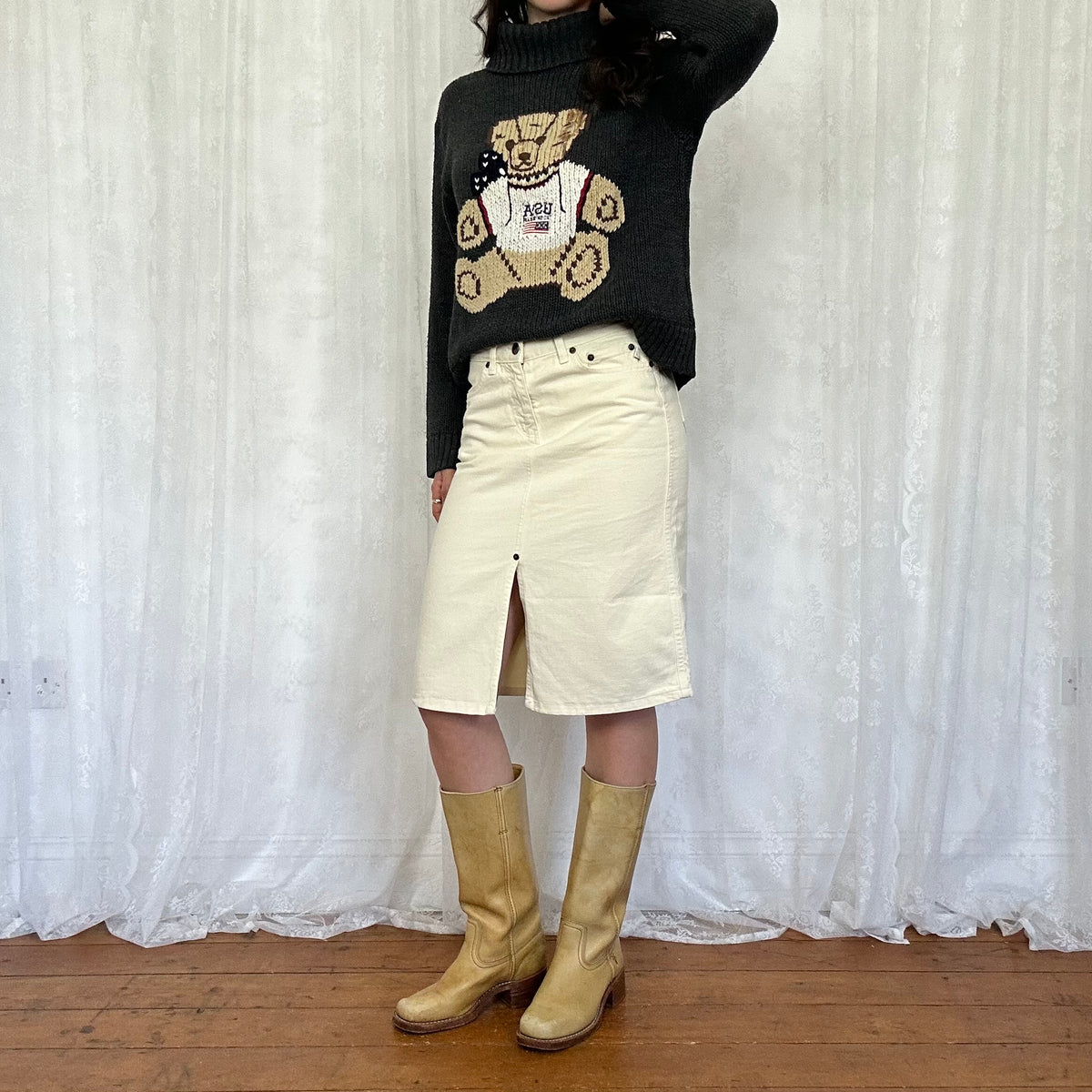vintage 00s cream midi skirt