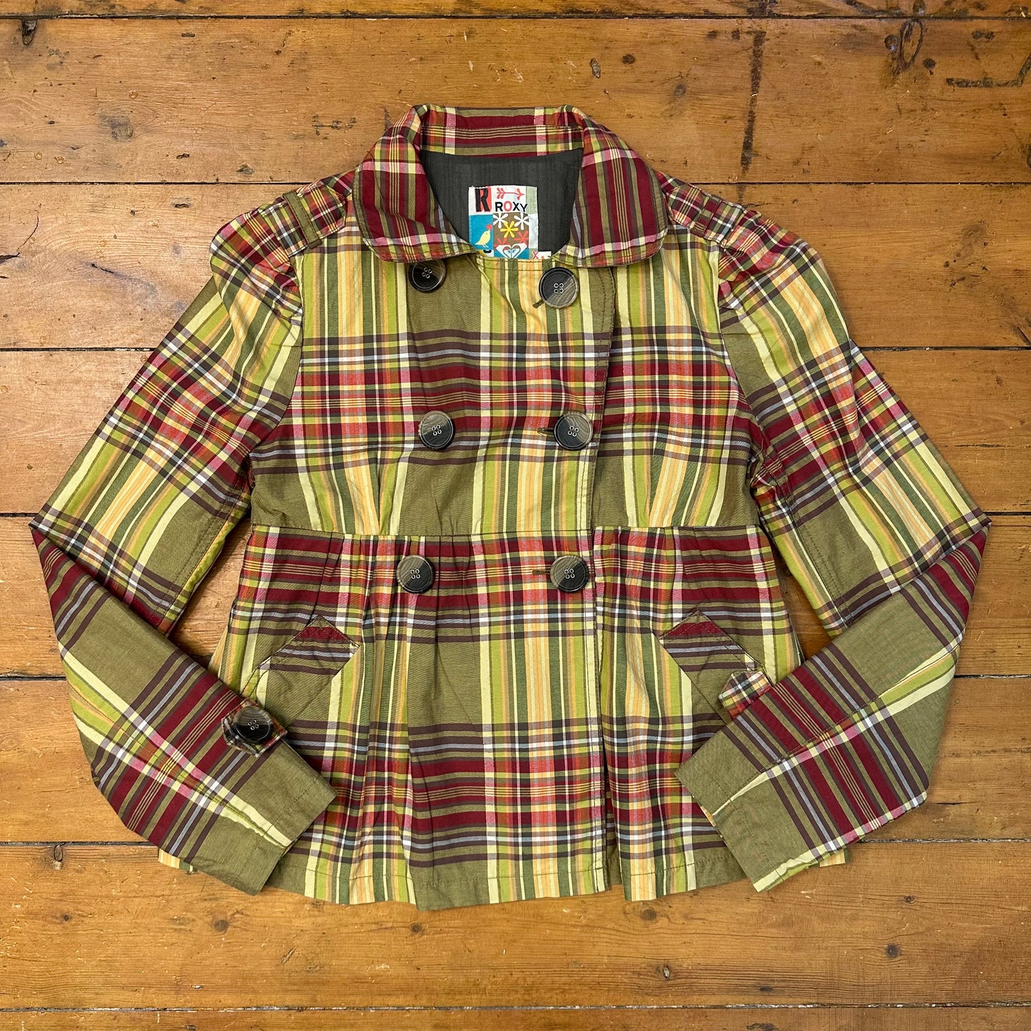 vintage 00s green checkered peacoat