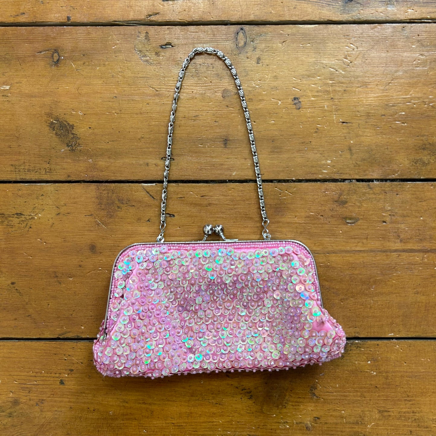 vintage 00s pink sequin clutch bag