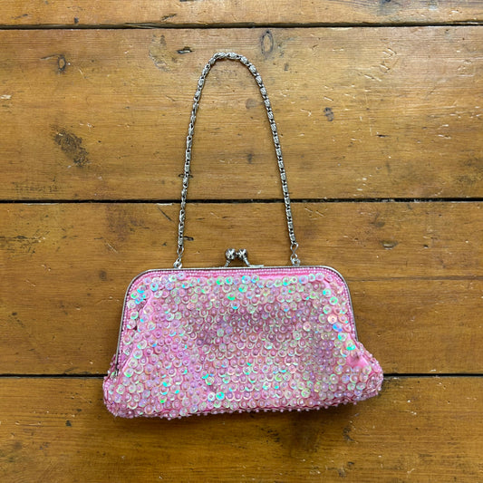 vintage 00s pink sequin clutch bag