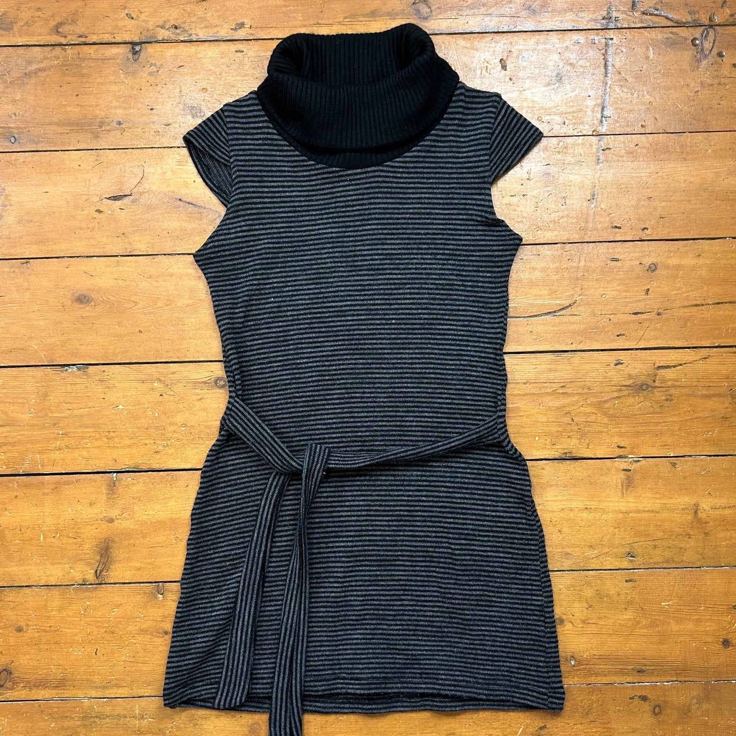 vintage 00s black and grey striped knitted mini dress