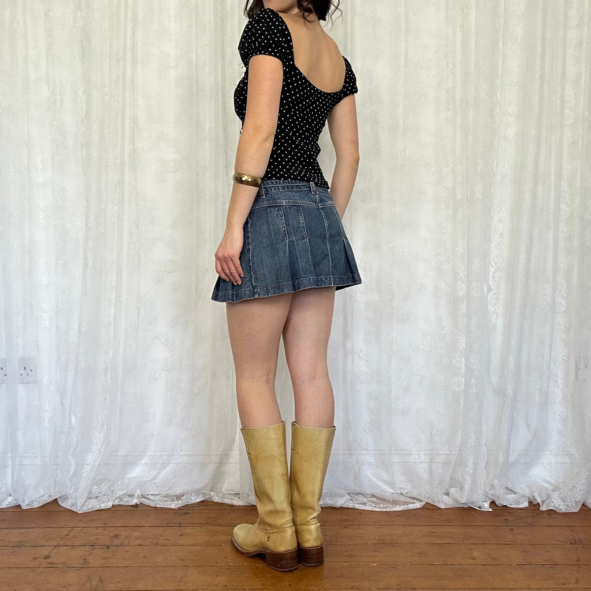 vintage 00s dark denim pleated mini skirt