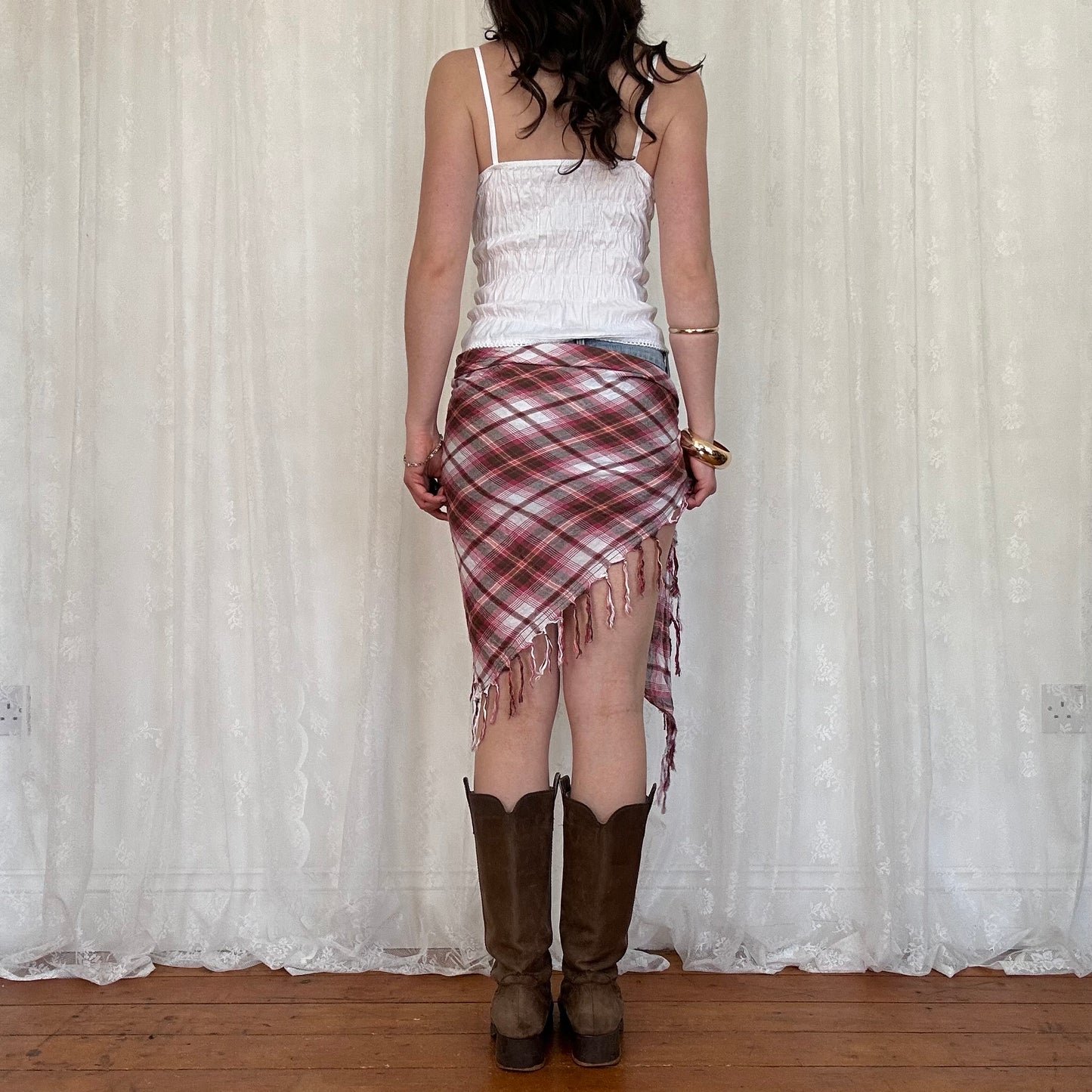 vintage 00s checkered wrap scarf