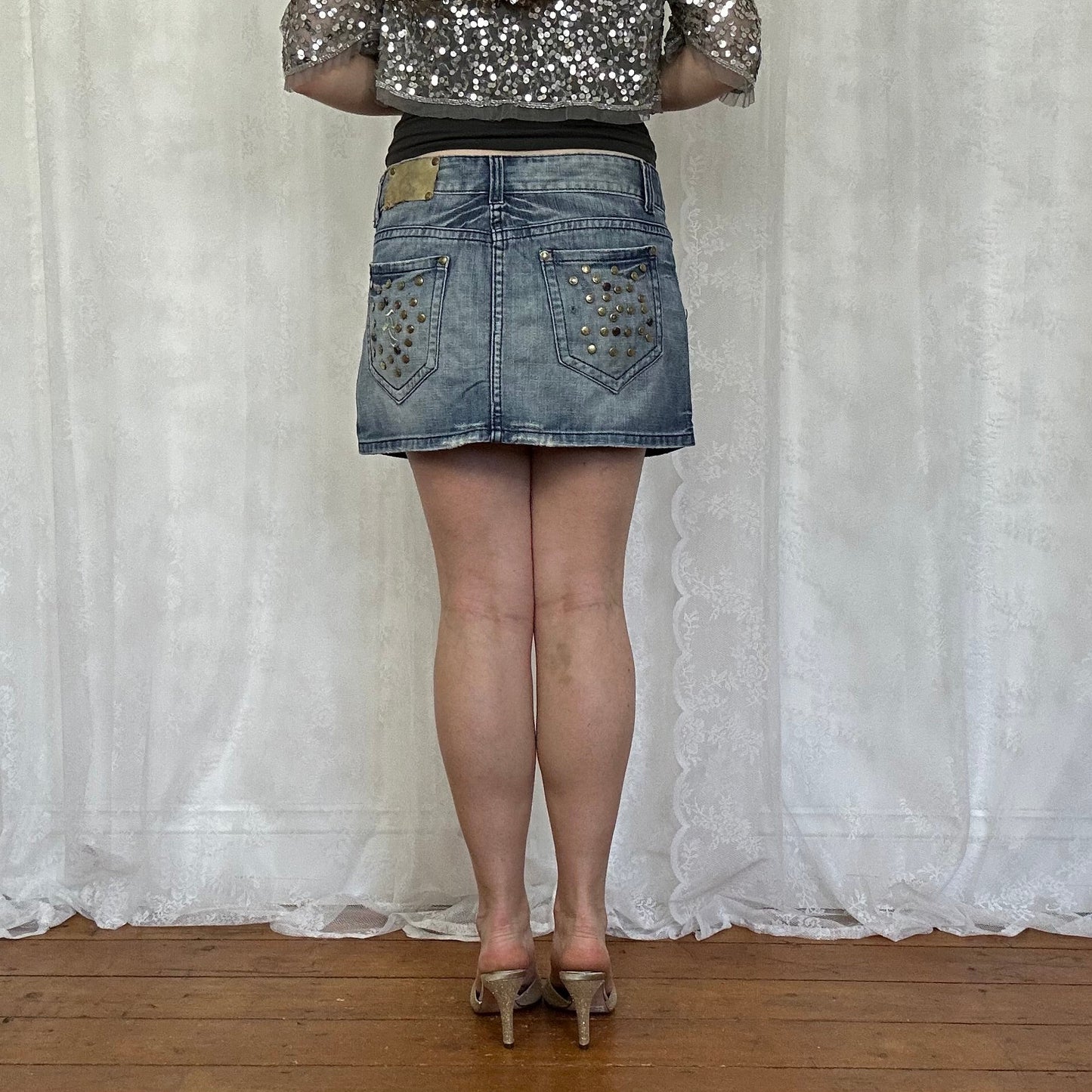 vintage 00s studded denim mini skirt