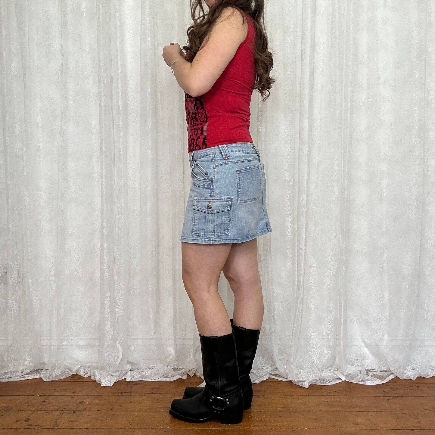 vintage 00s light wash denim mini skirt