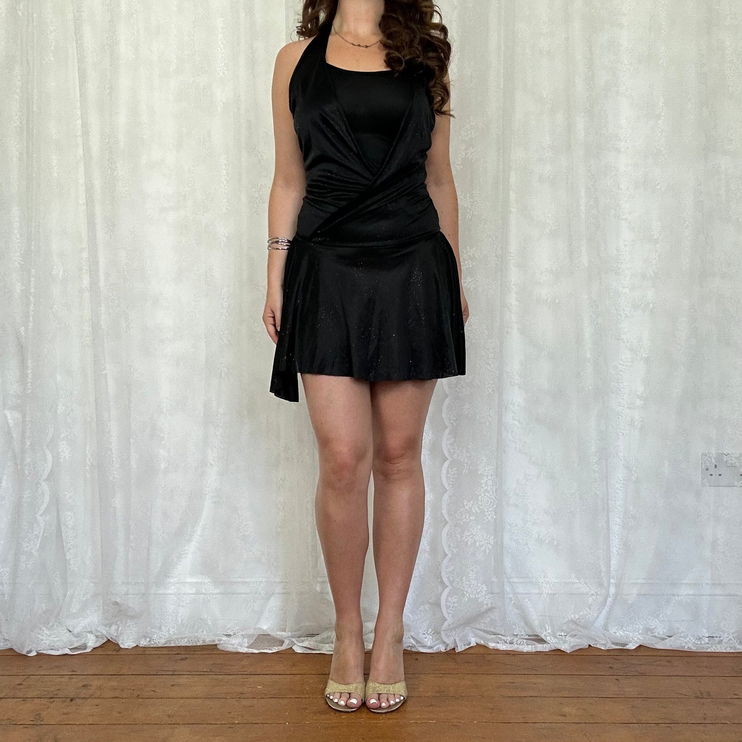 vintage 00s black sparkly slinky halter dress