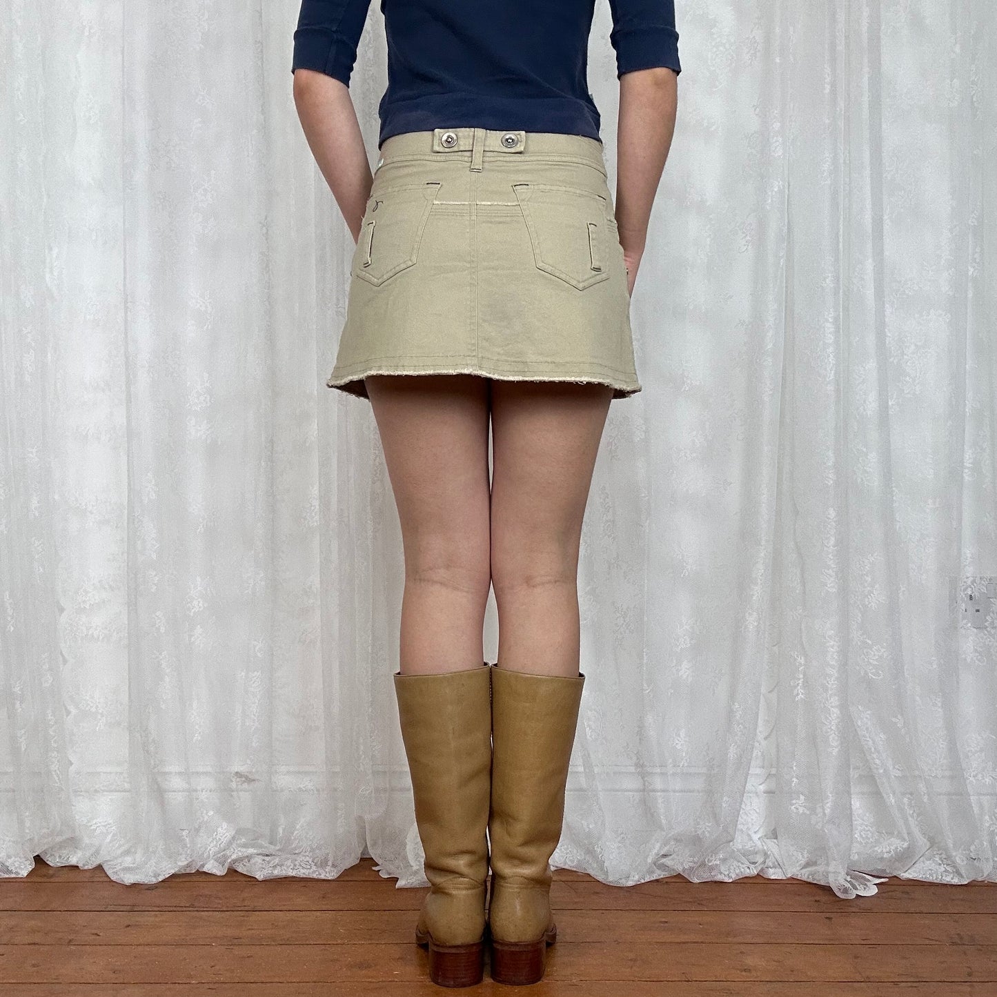 vintage 00s beige button up mini skirt