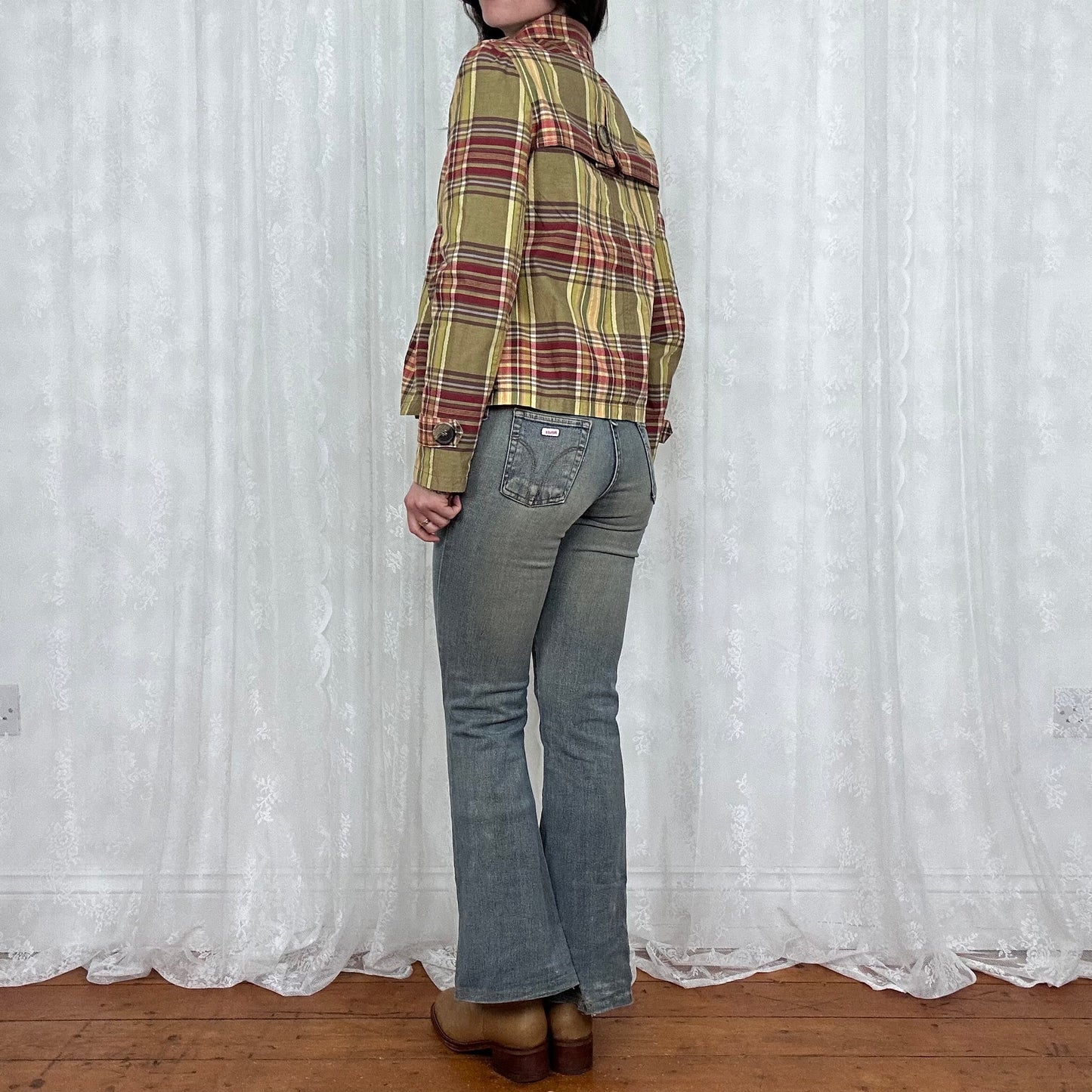 vintage 00s green checkered peacoat