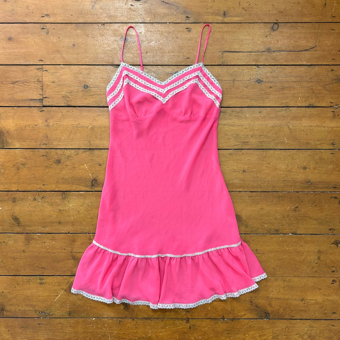 vintage 00s pink sheer lace trim mini dress