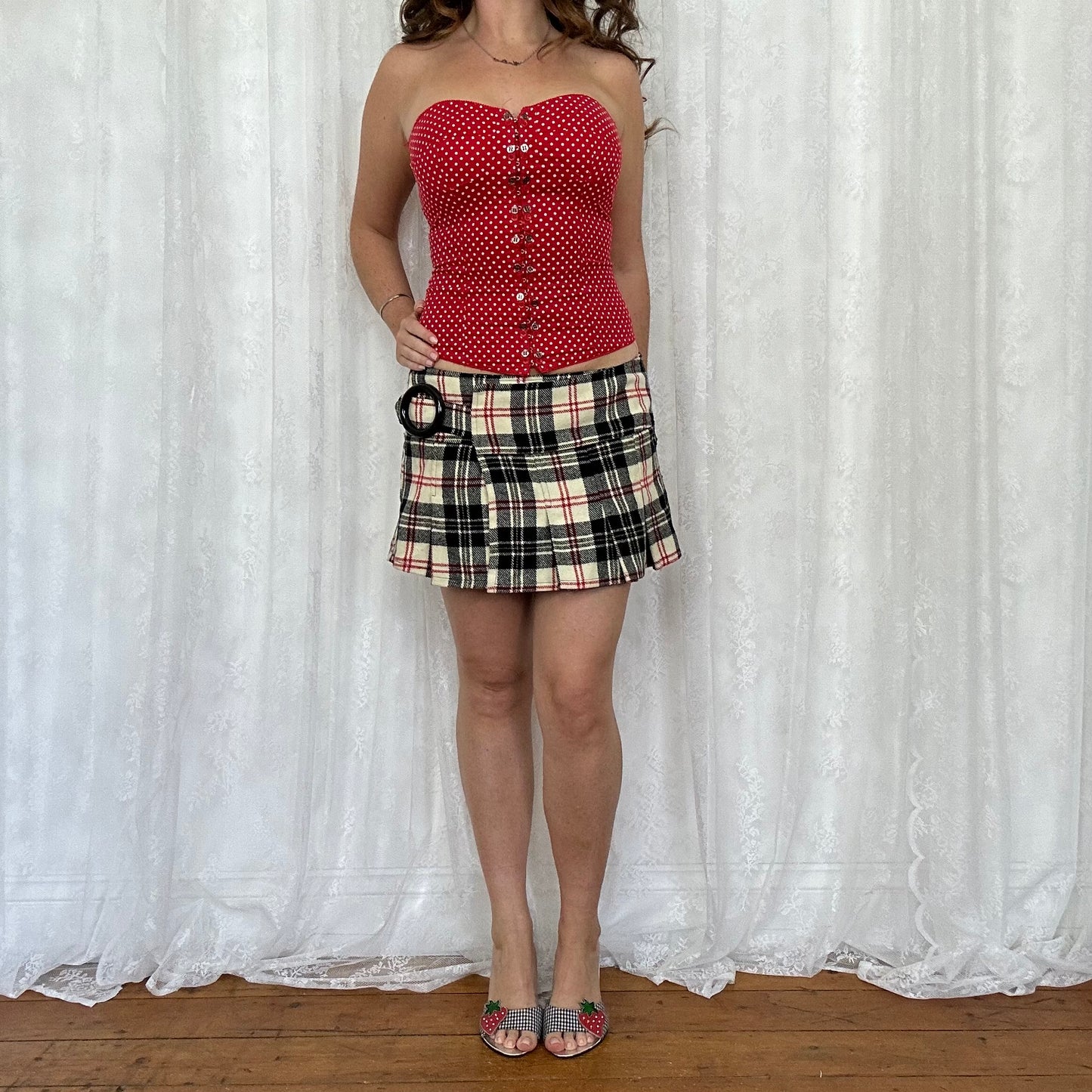 vintage 00s black checkered mini skirt