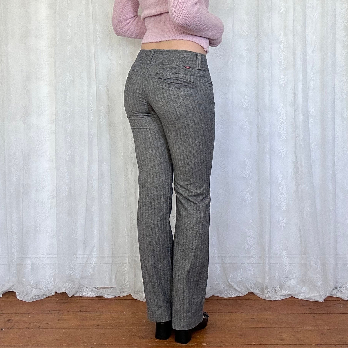 vintage 00s grey pinstripe low rise suit trousers