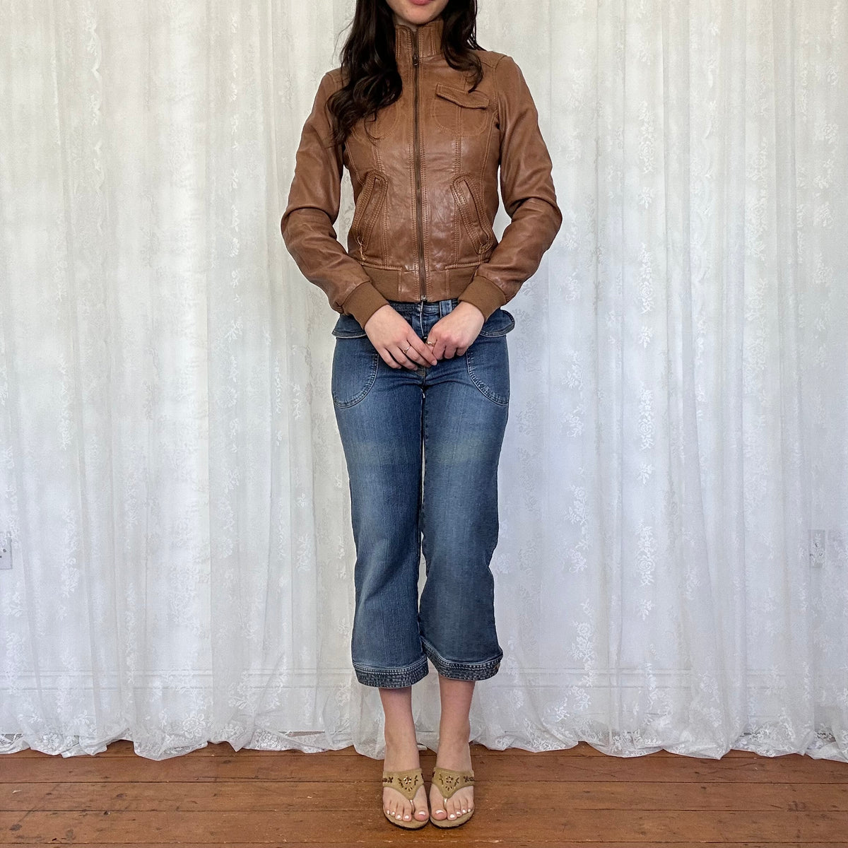 vintage 00s tan fitted leather jacket