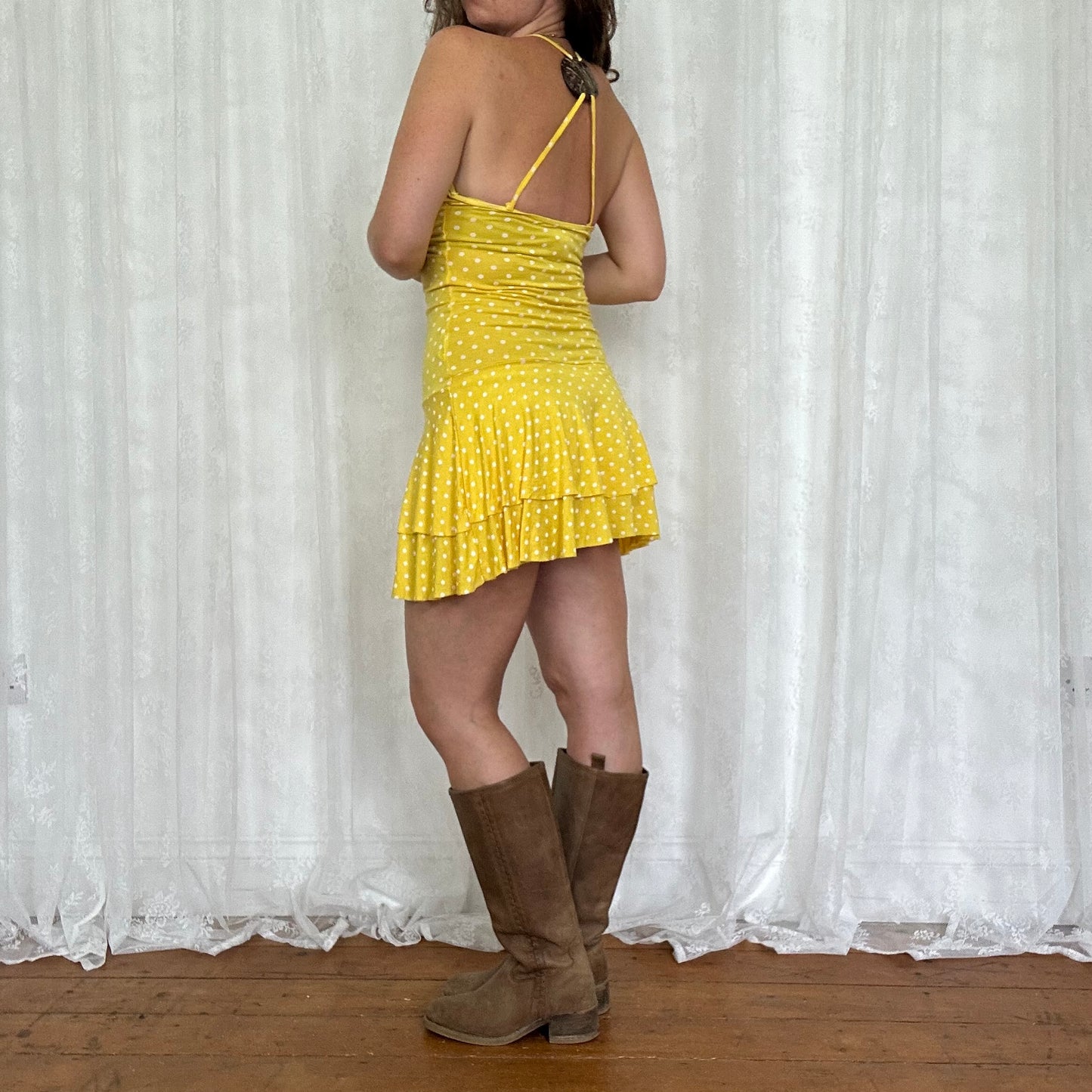 vintage 00s yellow polka dot dress