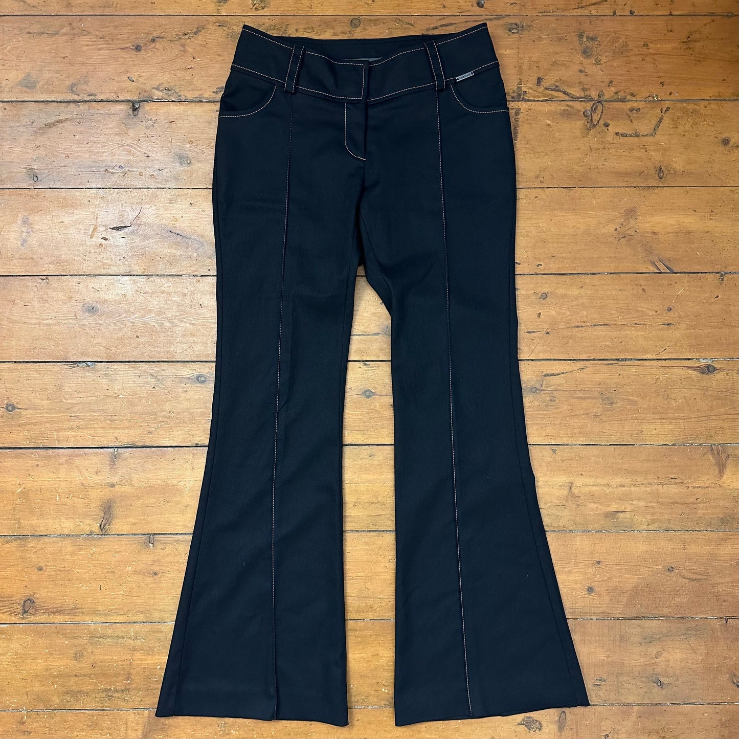 vintage 00s black flared fitted trousers