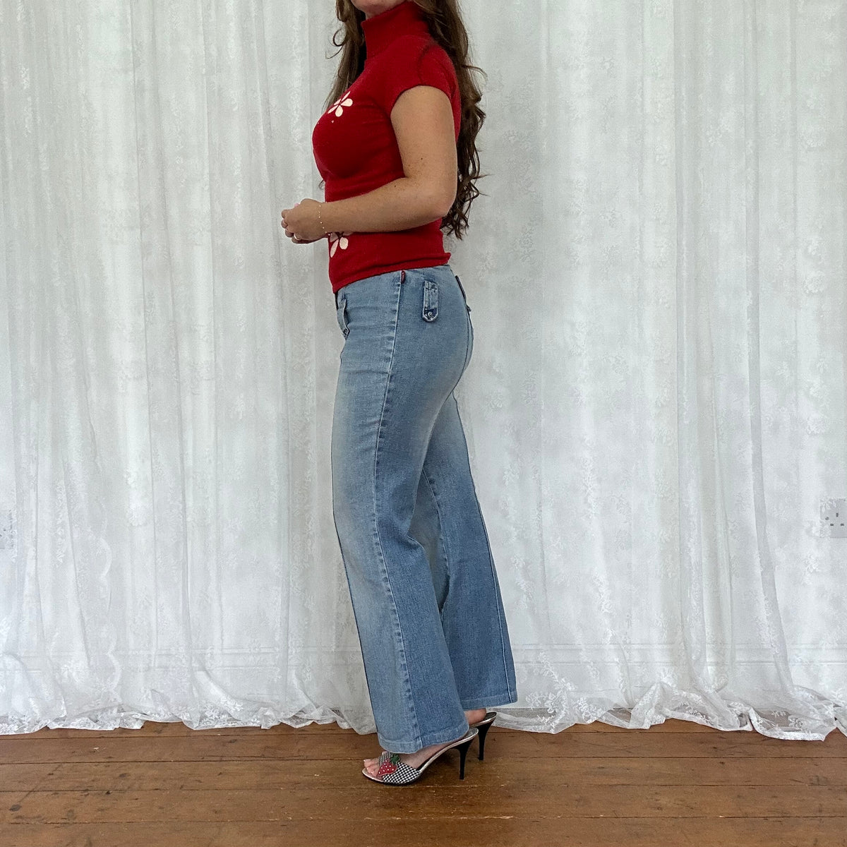 vintage 00s red short sleeve roll neck top