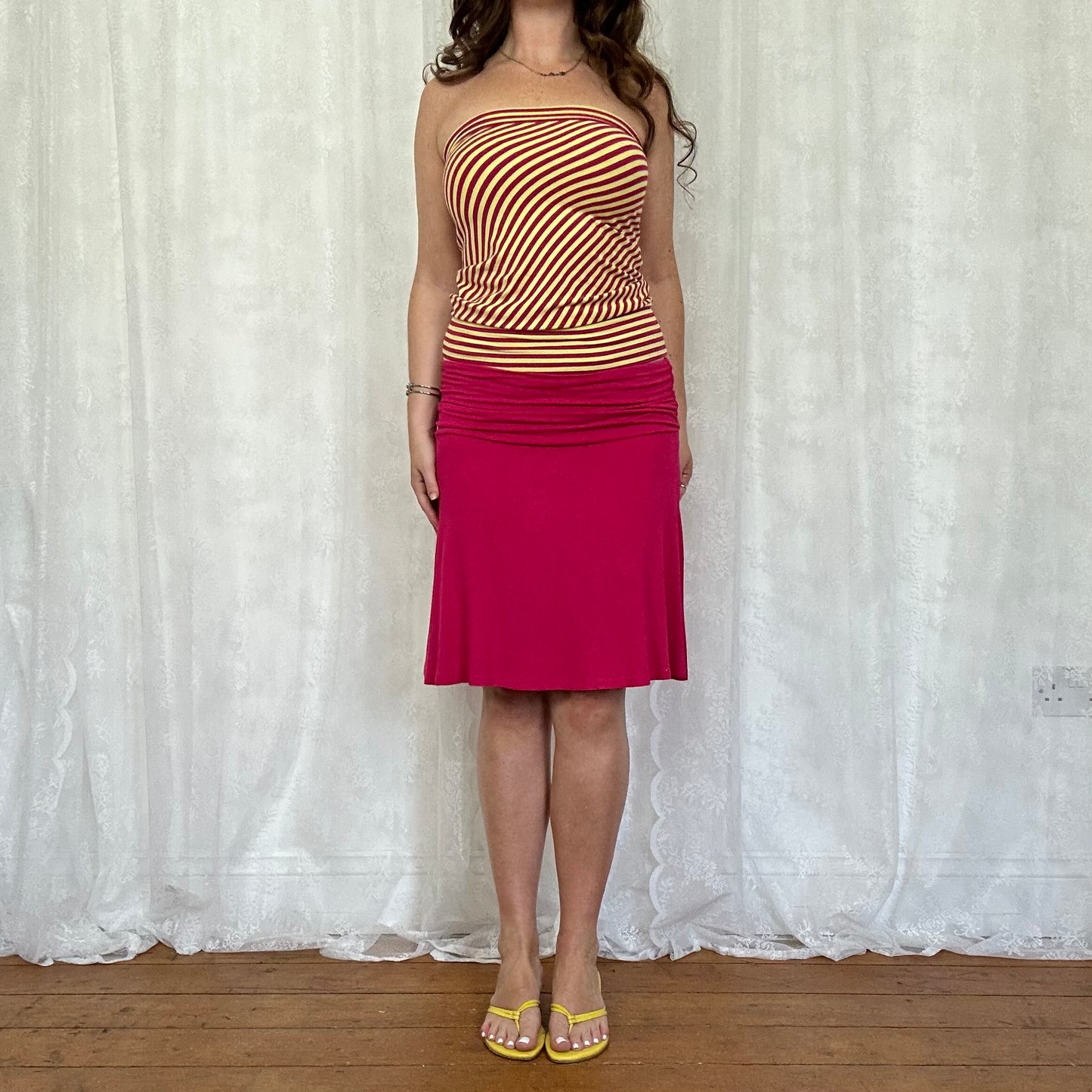 vintage 00s yellow and pink striped strapless top