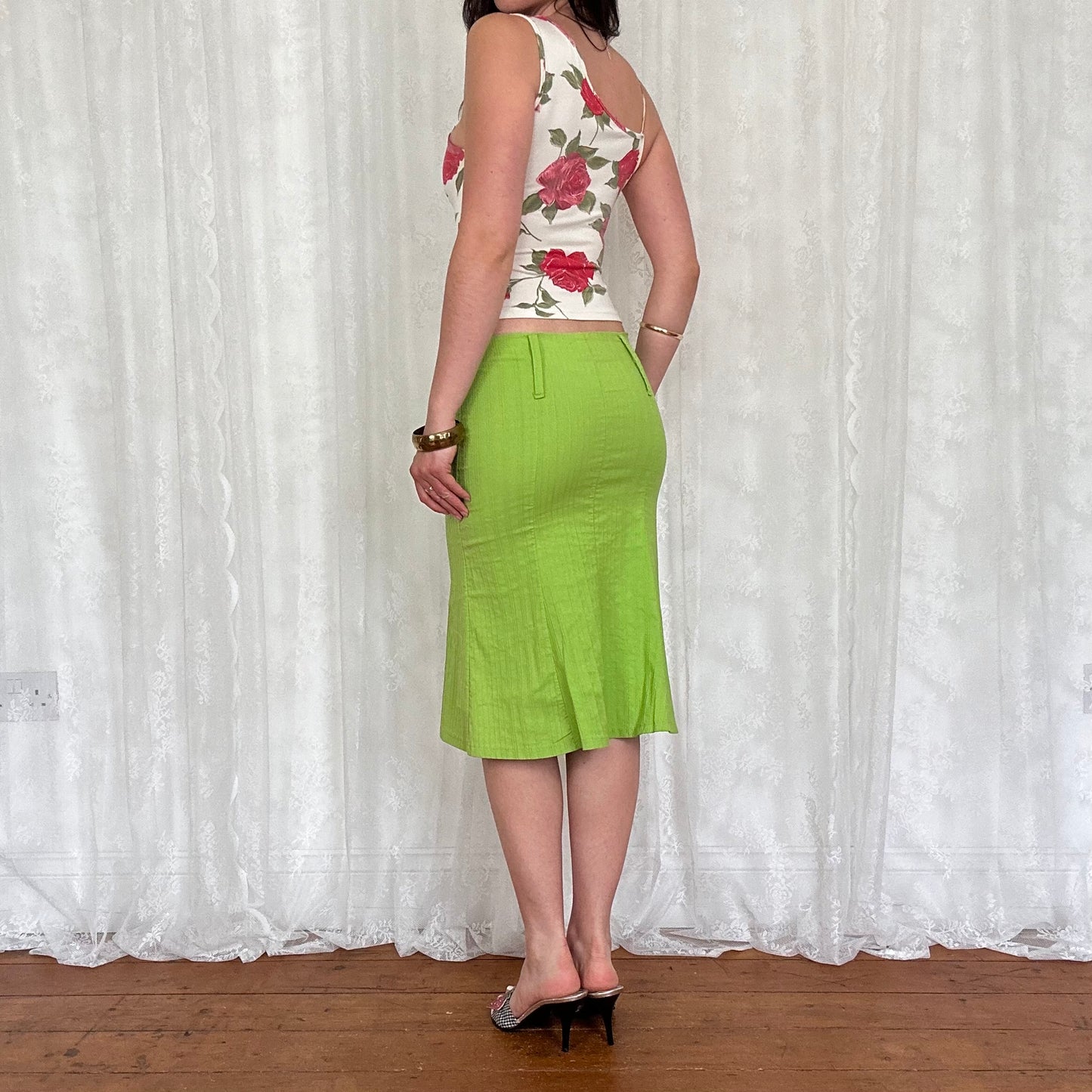 vintage 00s white and red rose cami