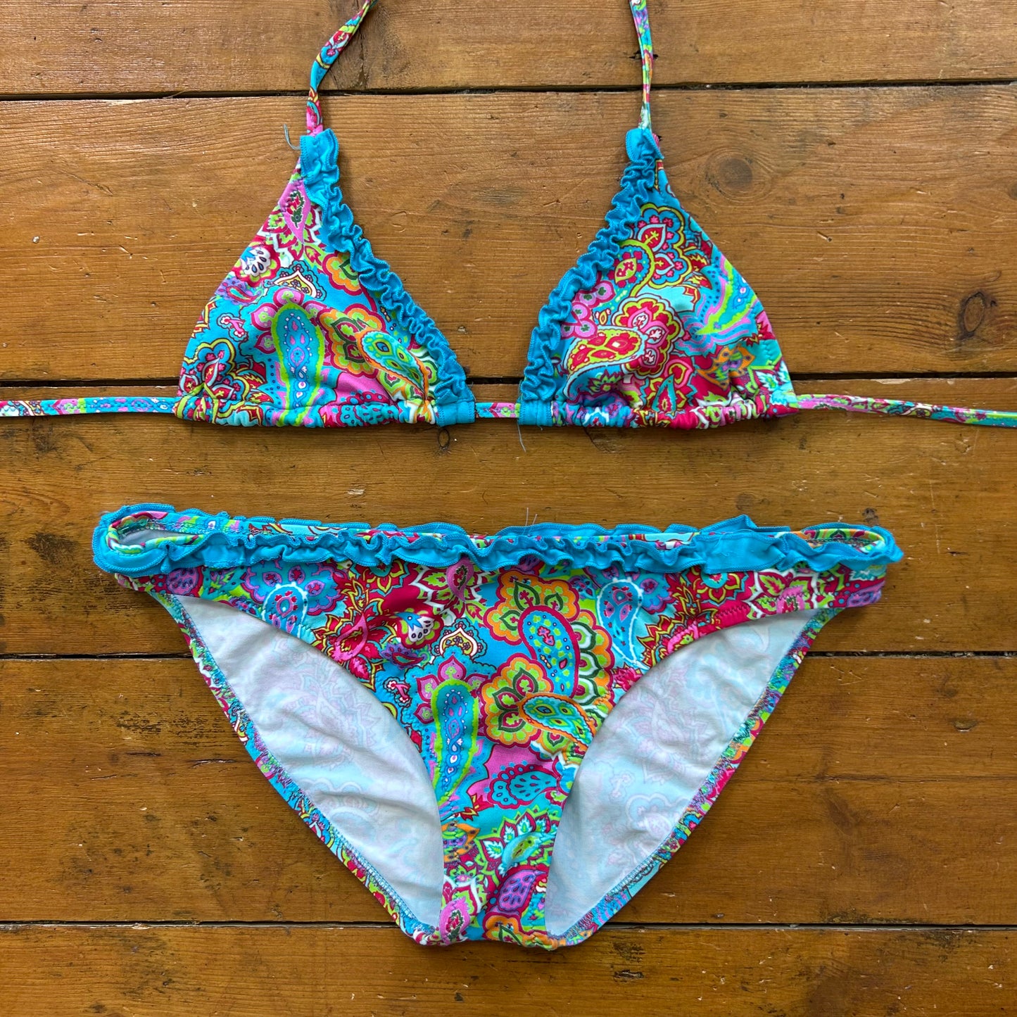 vintage 00s blue paisley bikini set