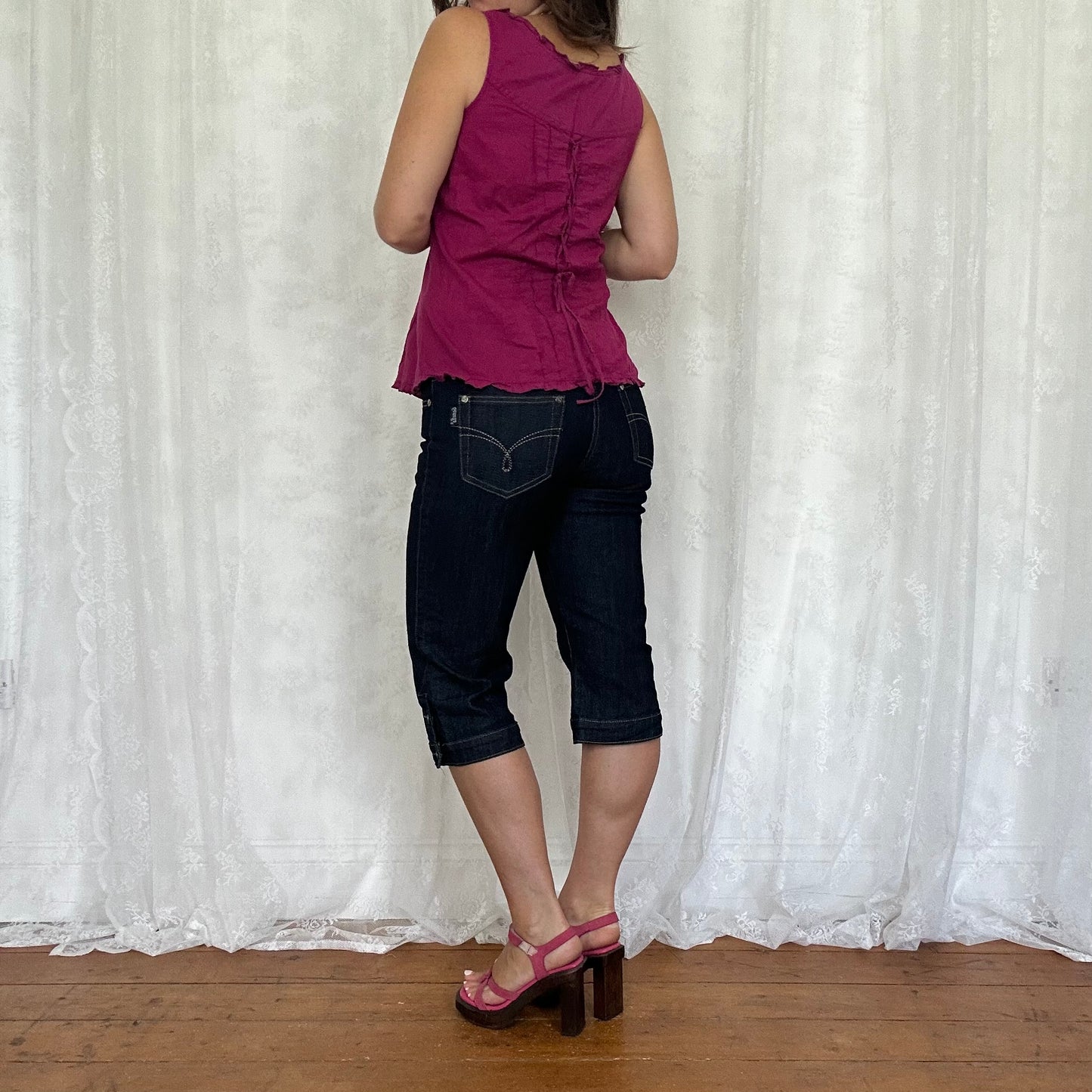 vintage 00s magenta tie back cami top