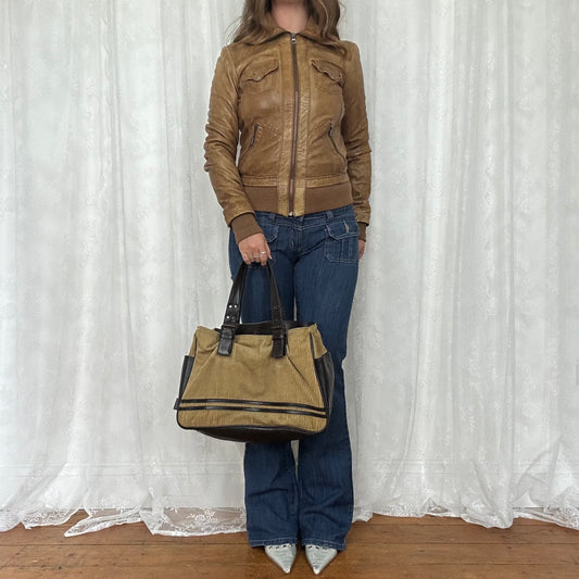 vintage 00s brown and beige cord shoulder bag